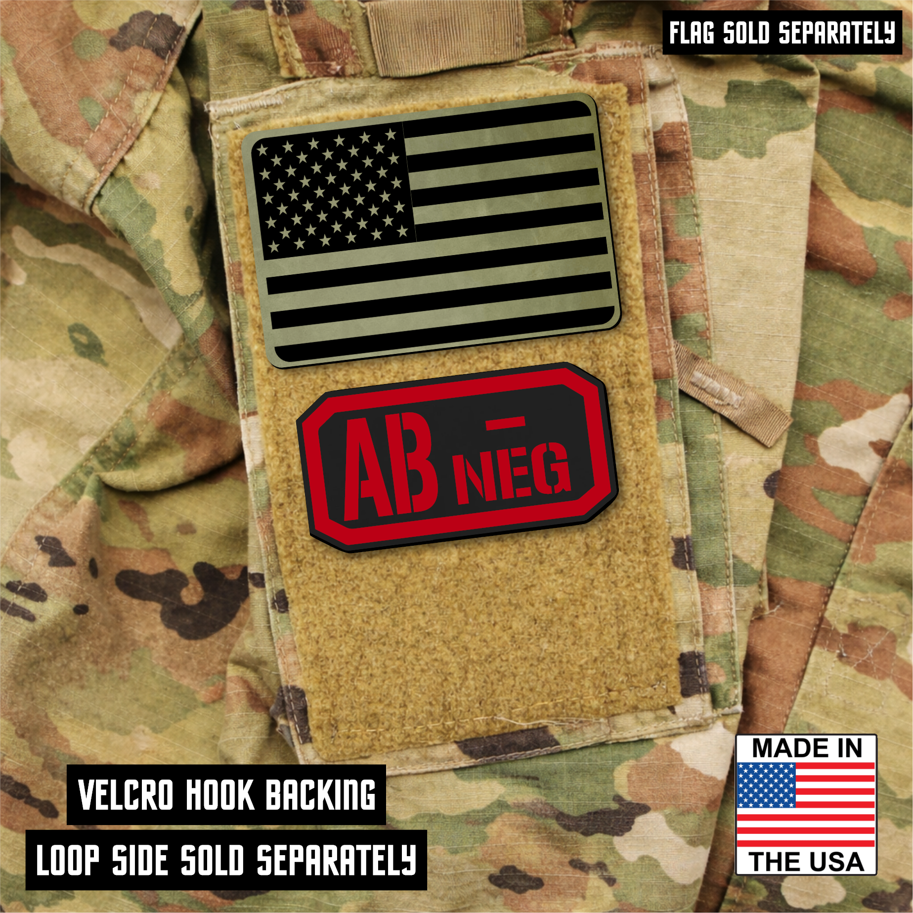 AB Negative Blood Type Patch – Engraved Synthetic Material 1.25" x 2.5" Hook & Loop | 24 Color Options