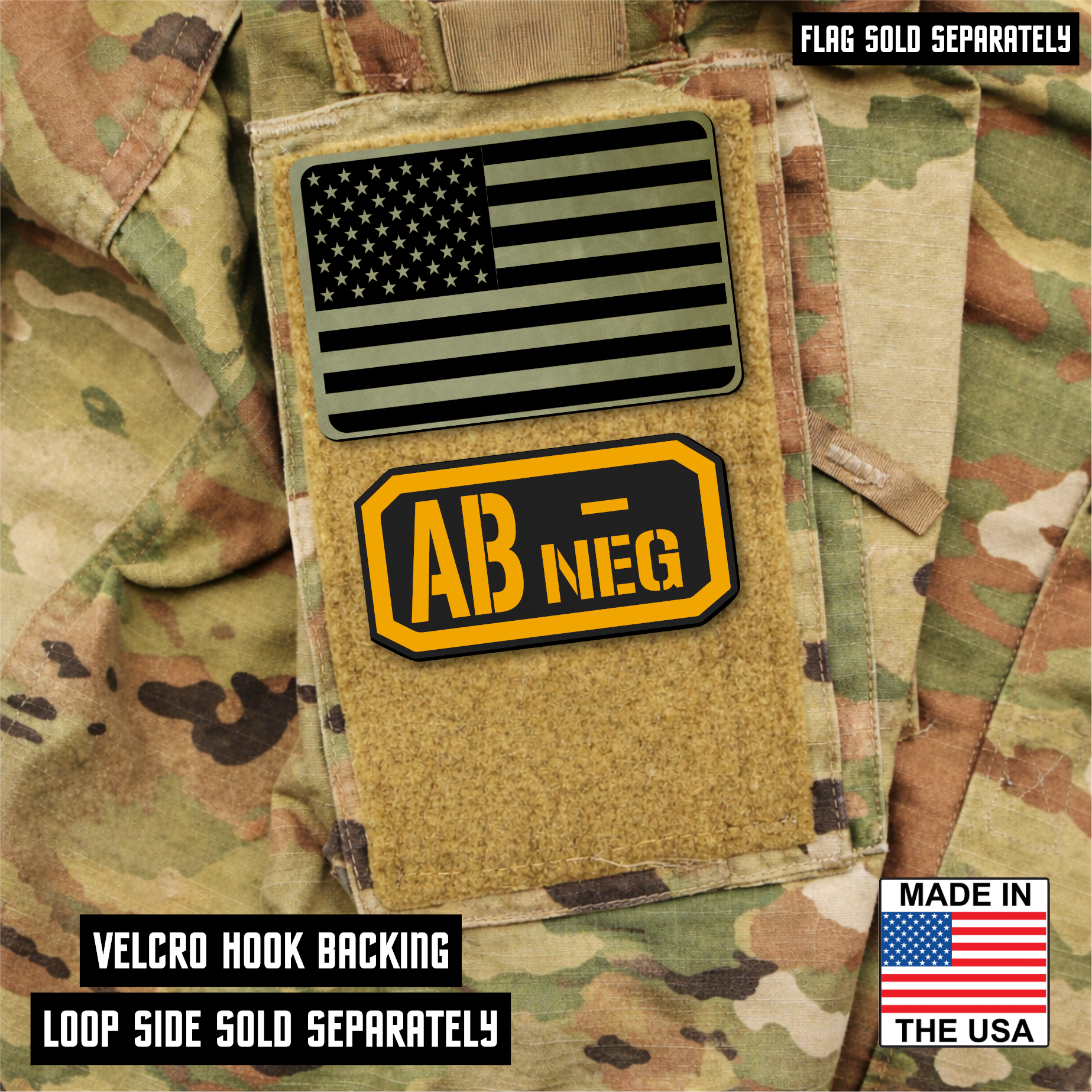 AB Negative Blood Type Patch – Engraved Synthetic Material 1.25" x 2.5" Hook & Loop | 24 Color Options