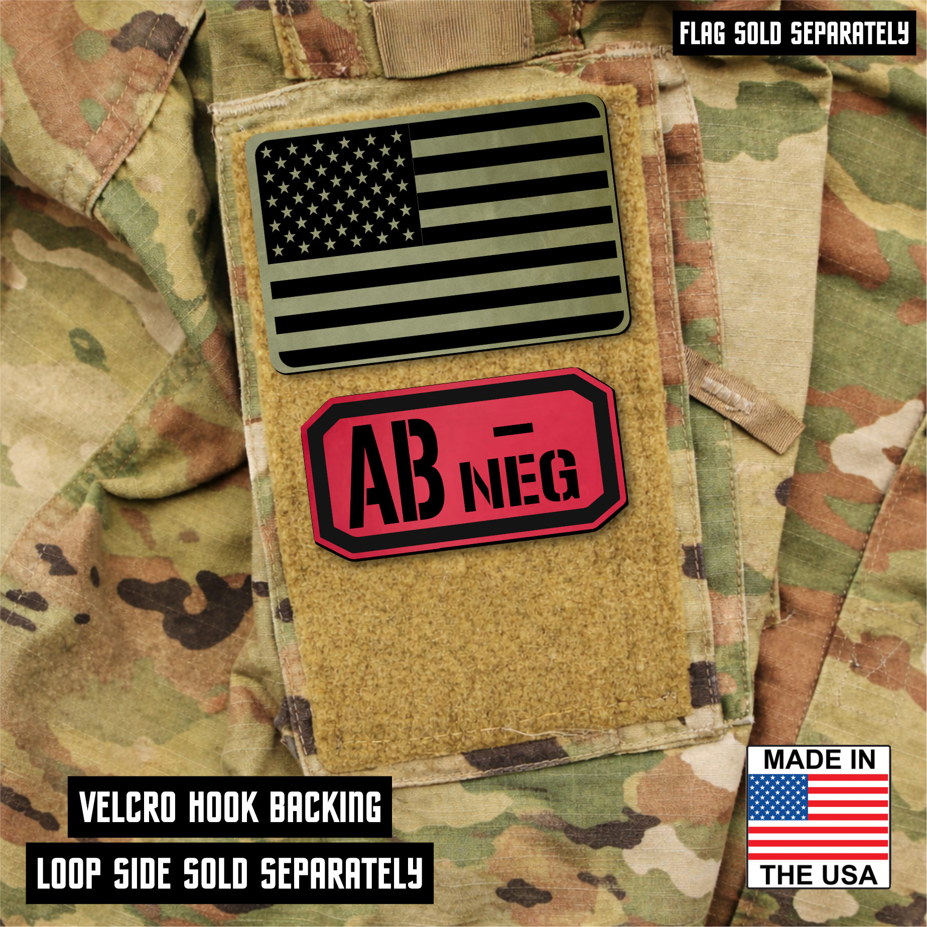 AB Negative Blood Type Patch – Engraved Synthetic Material 1.25" x 2.5" Hook & Loop | 24 Color Options