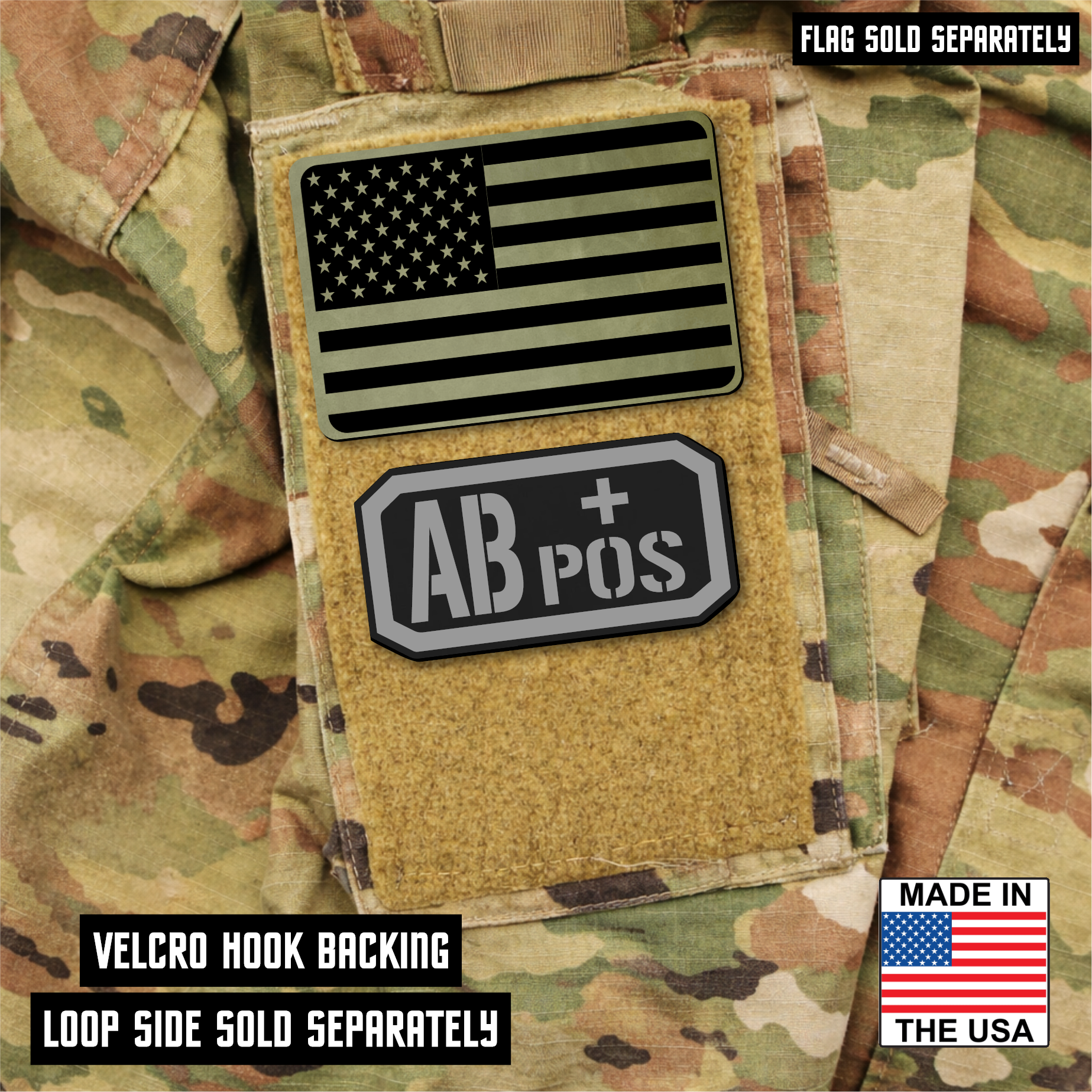 AB Positive Blood Type Patch – Engraved Synthetic Material 1.25" x 2.5" Hook & Loop | 24 Color Options