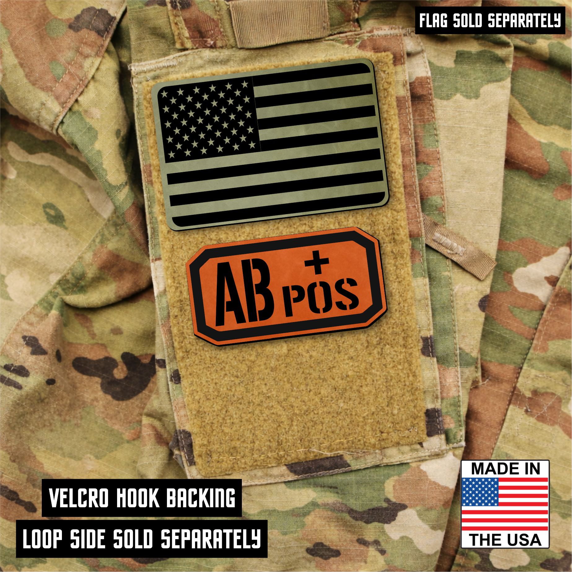 AB Positive Blood Type Patch – Engraved Synthetic Material 1.25" x 2.5" Hook & Loop | 24 Color Options