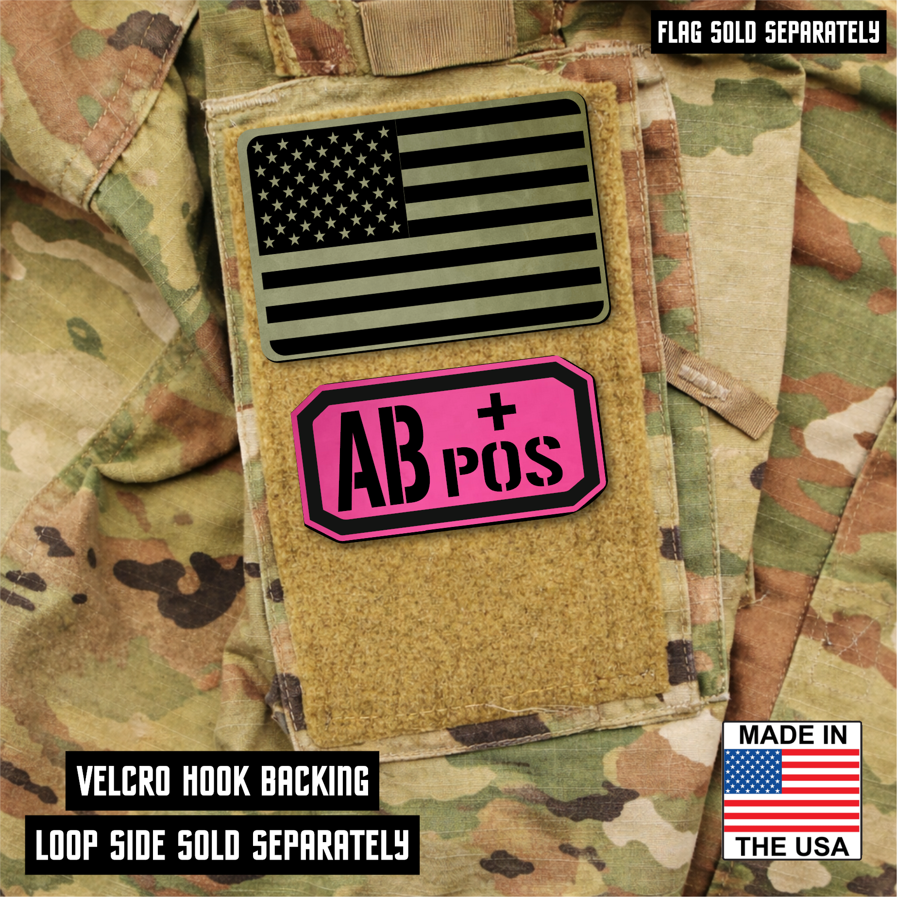 AB Positive Blood Type Patch – Engraved Synthetic Material 1.25" x 2.5" Hook & Loop | 24 Color Options