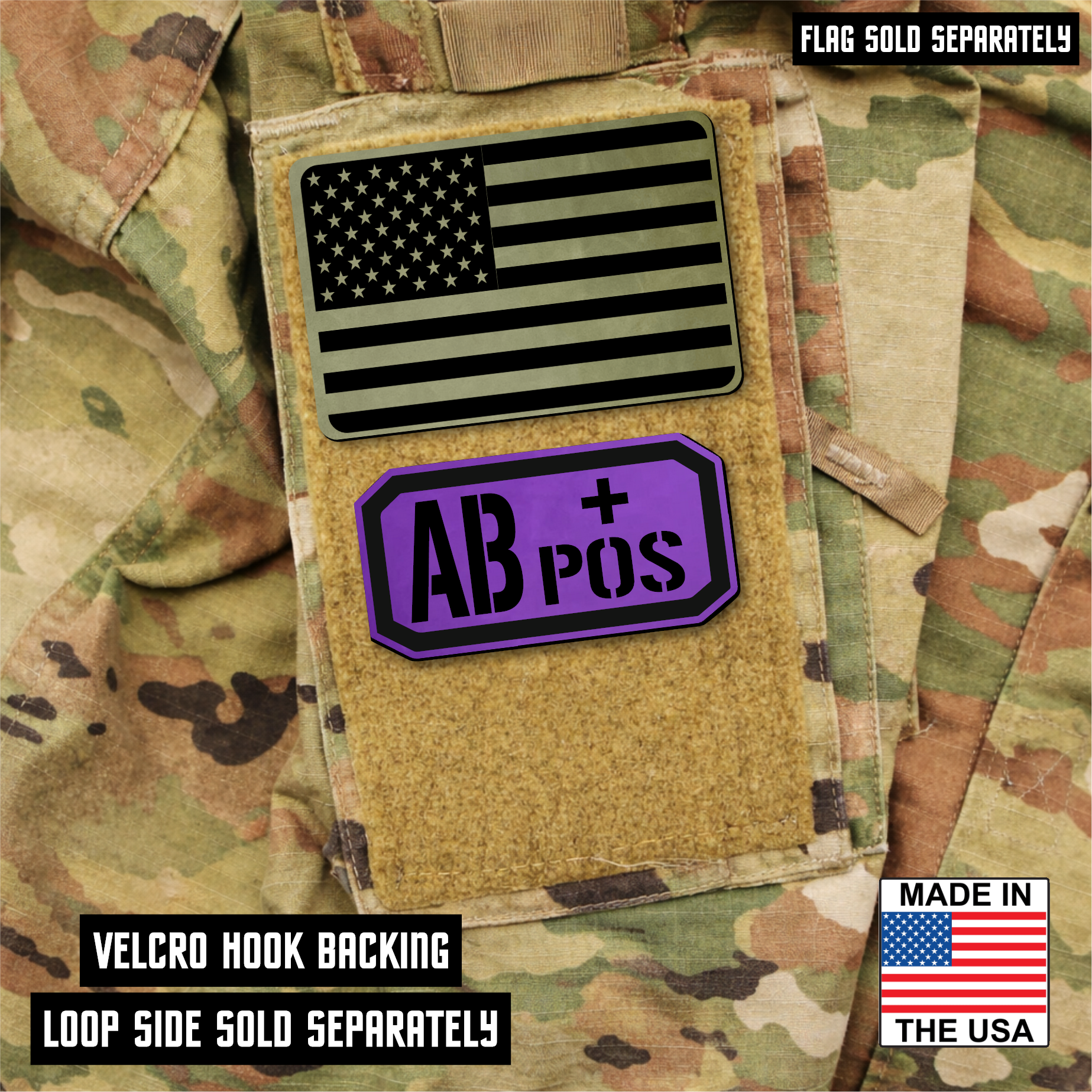 AB Positive Blood Type Patch – Engraved Synthetic Material 1.25" x 2.5" Hook & Loop | 24 Color Options