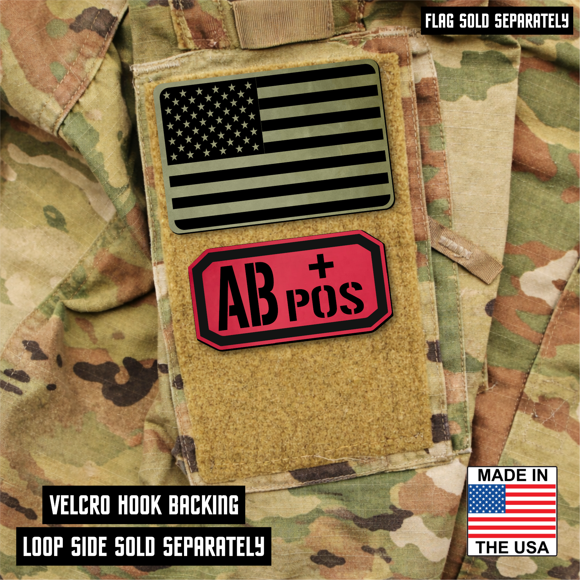 AB Positive Blood Type Patch – Engraved Synthetic Material 1.25" x 2.5" Hook & Loop | 24 Color Options