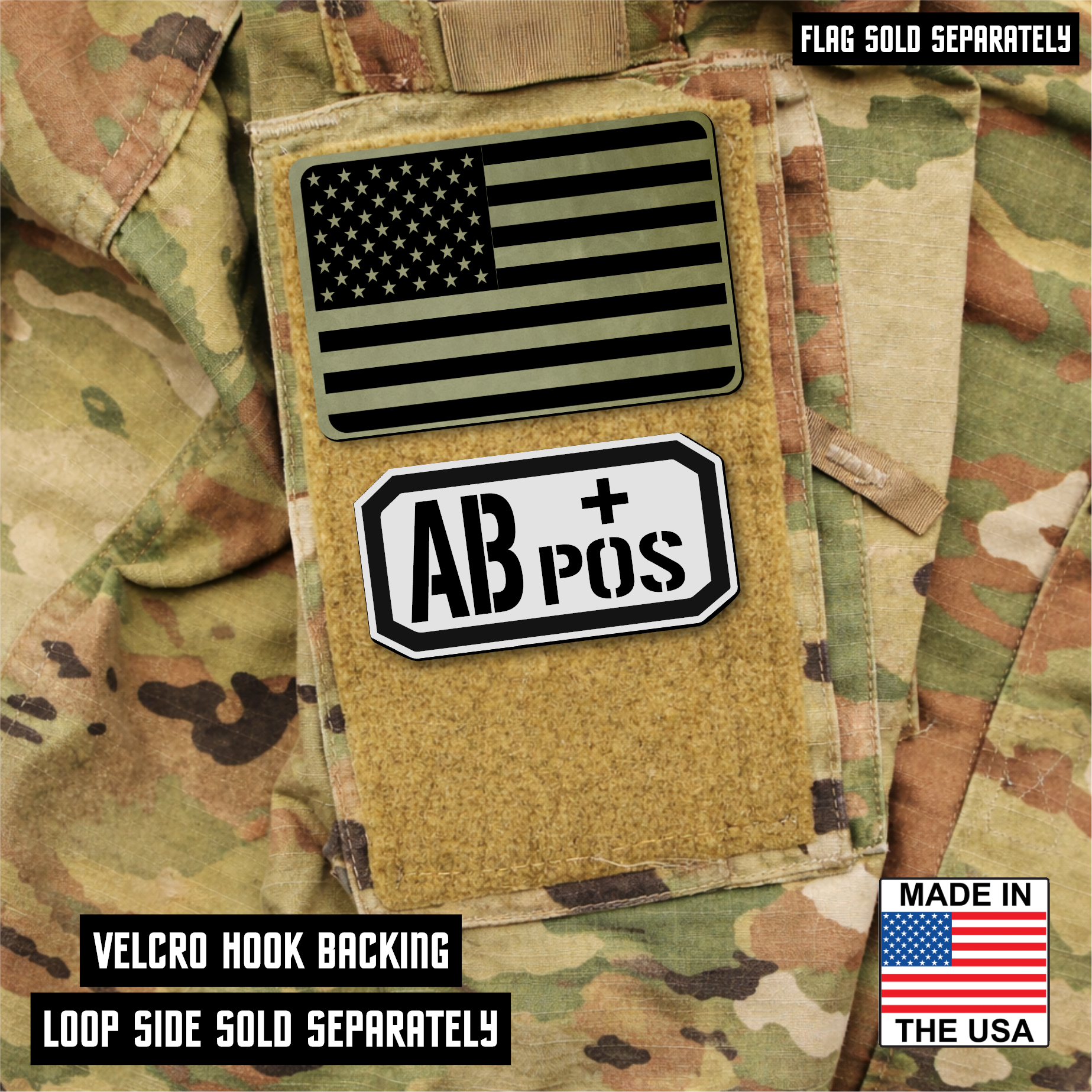 AB Positive Blood Type Patch – Engraved Synthetic Material 1.25" x 2.5" Hook & Loop | 24 Color Options