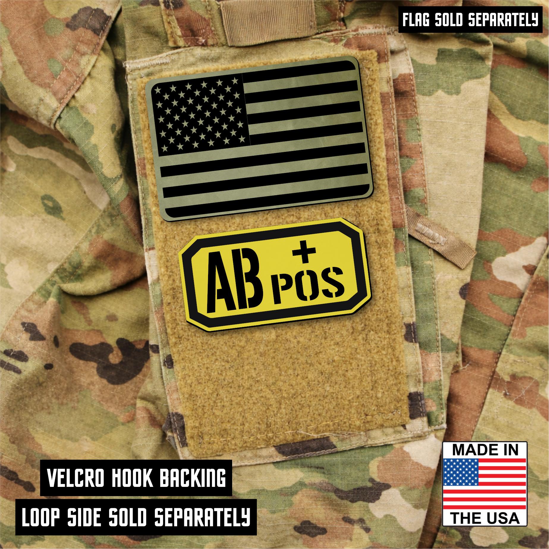 AB Positive Blood Type Patch – Engraved Synthetic Material 1.25" x 2.5" Hook & Loop | 24 Color Options