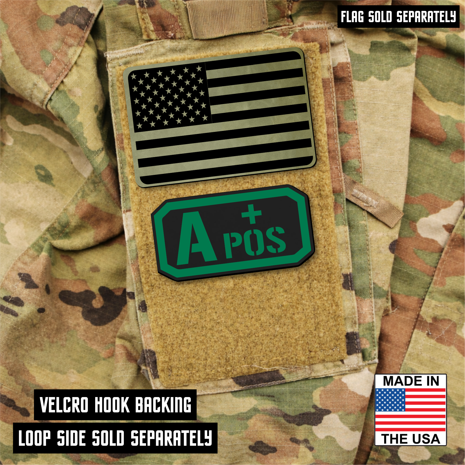 A Positive Blood Type Patch – Engraved Synthetic Material 1.25" x 2.5" Hook & Loop | 24 Color Options