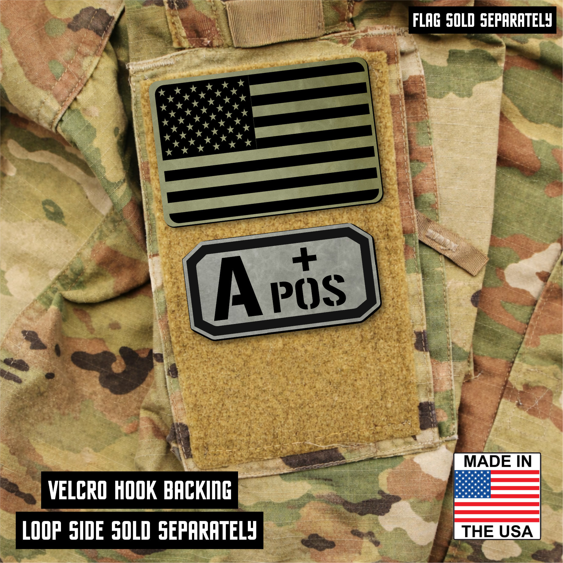 A Positive Blood Type Patch – Engraved Synthetic Material 1.25" x 2.5" Hook & Loop | 24 Color Options