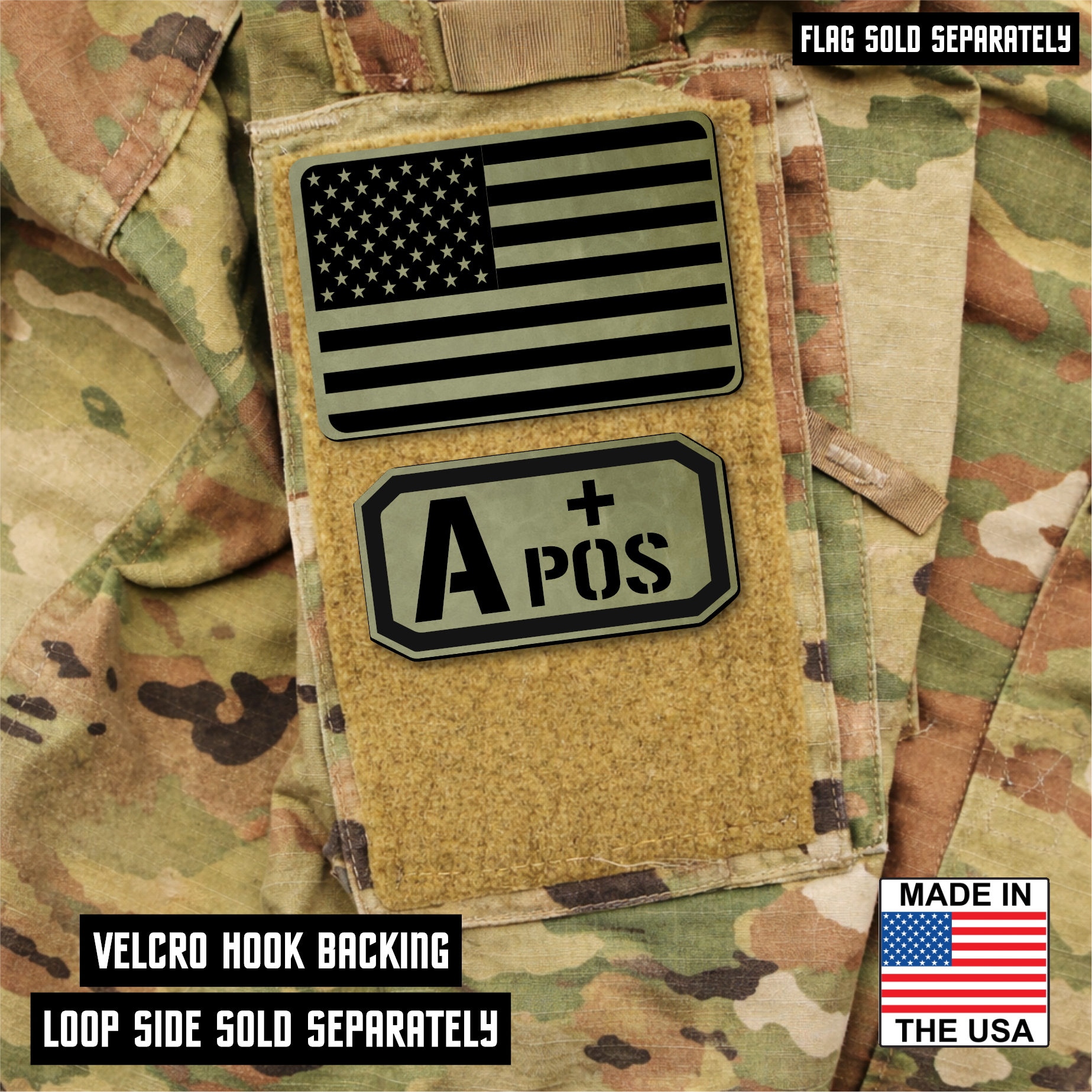 A Positive Blood Type Patch – Engraved Synthetic Material 1.25" x 2.5" Hook & Loop | 24 Color Options