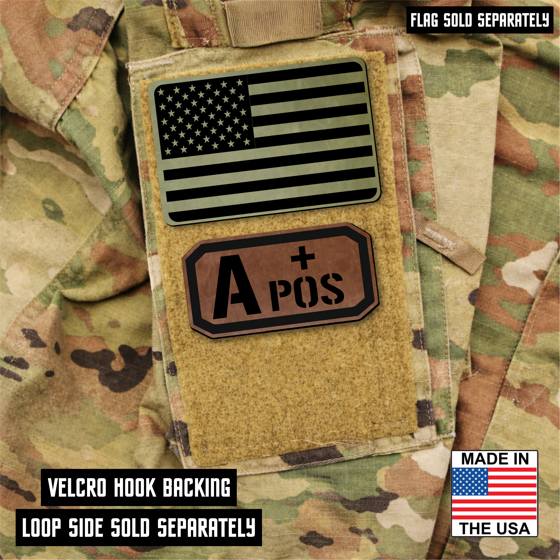 A Positive Blood Type Patch – Engraved Synthetic Material 1.25" x 2.5" Hook & Loop | 24 Color Options