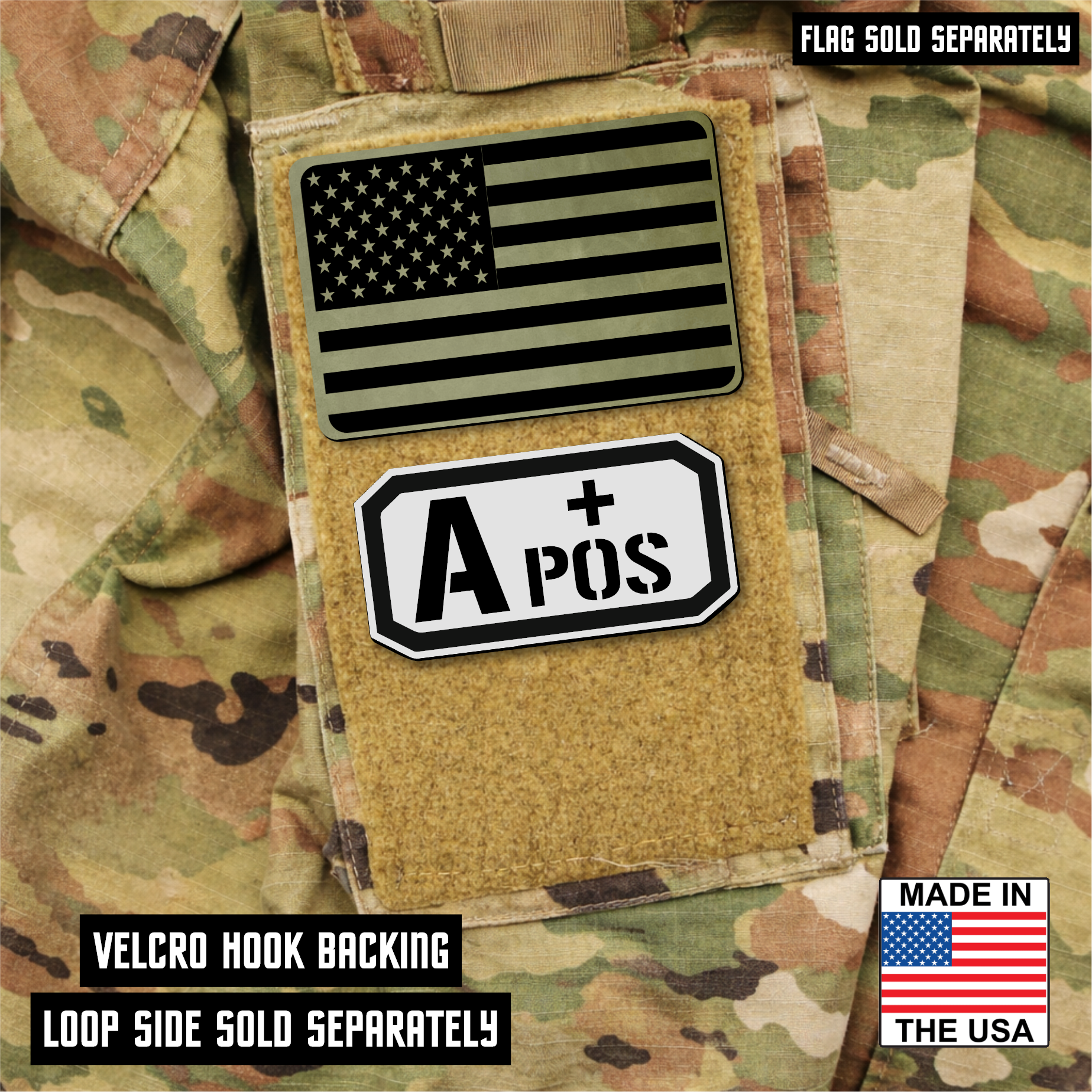 A Positive Blood Type Patch – Engraved Synthetic Material 1.25" x 2.5" Hook & Loop | 24 Color Options