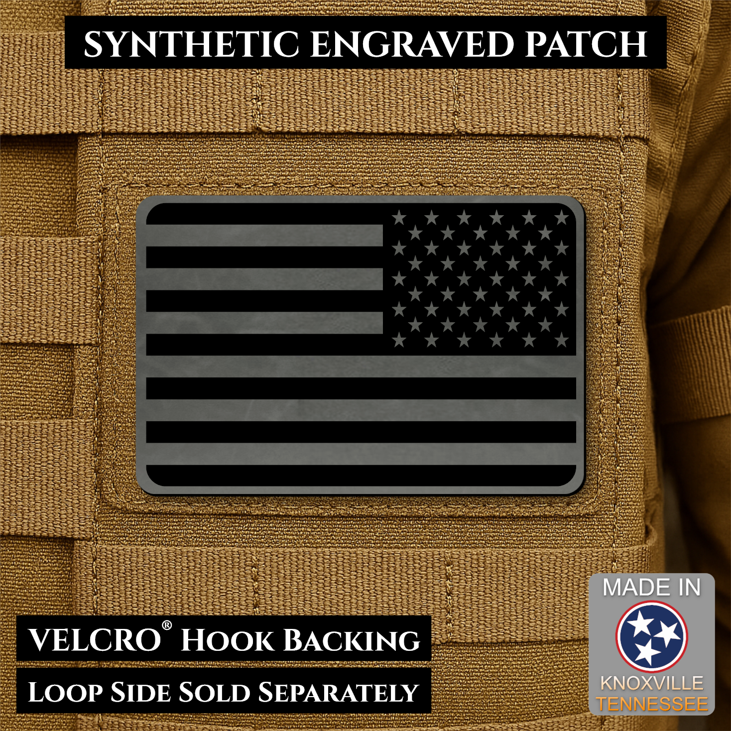 Tactical Synthetic American Flag Patch | Made in USA | VELCRO® Brand Hook Backing
