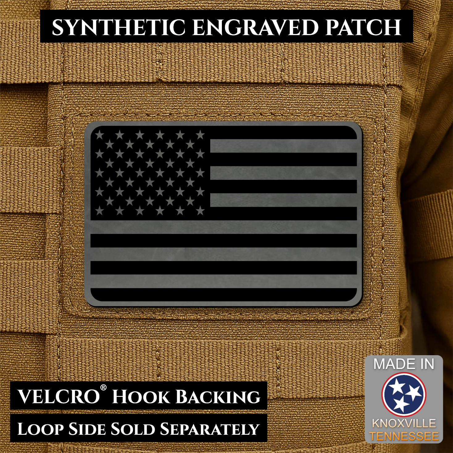 Tactical Synthetic American Flag Patch | Made in USA | VELCRO® Brand Hook Backing
