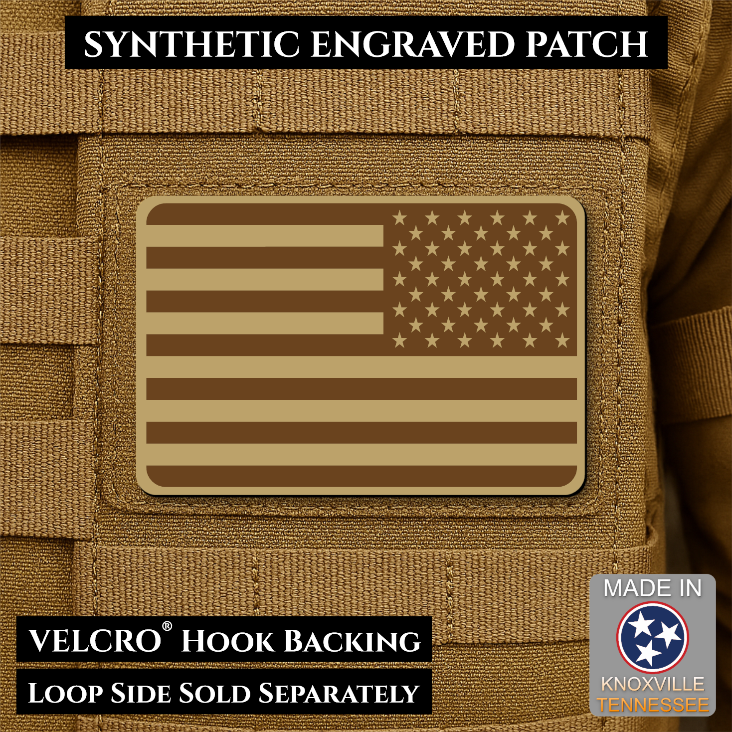 Tactical Synthetic American Flag Patch | Made in USA | VELCRO® Brand Hook Backing