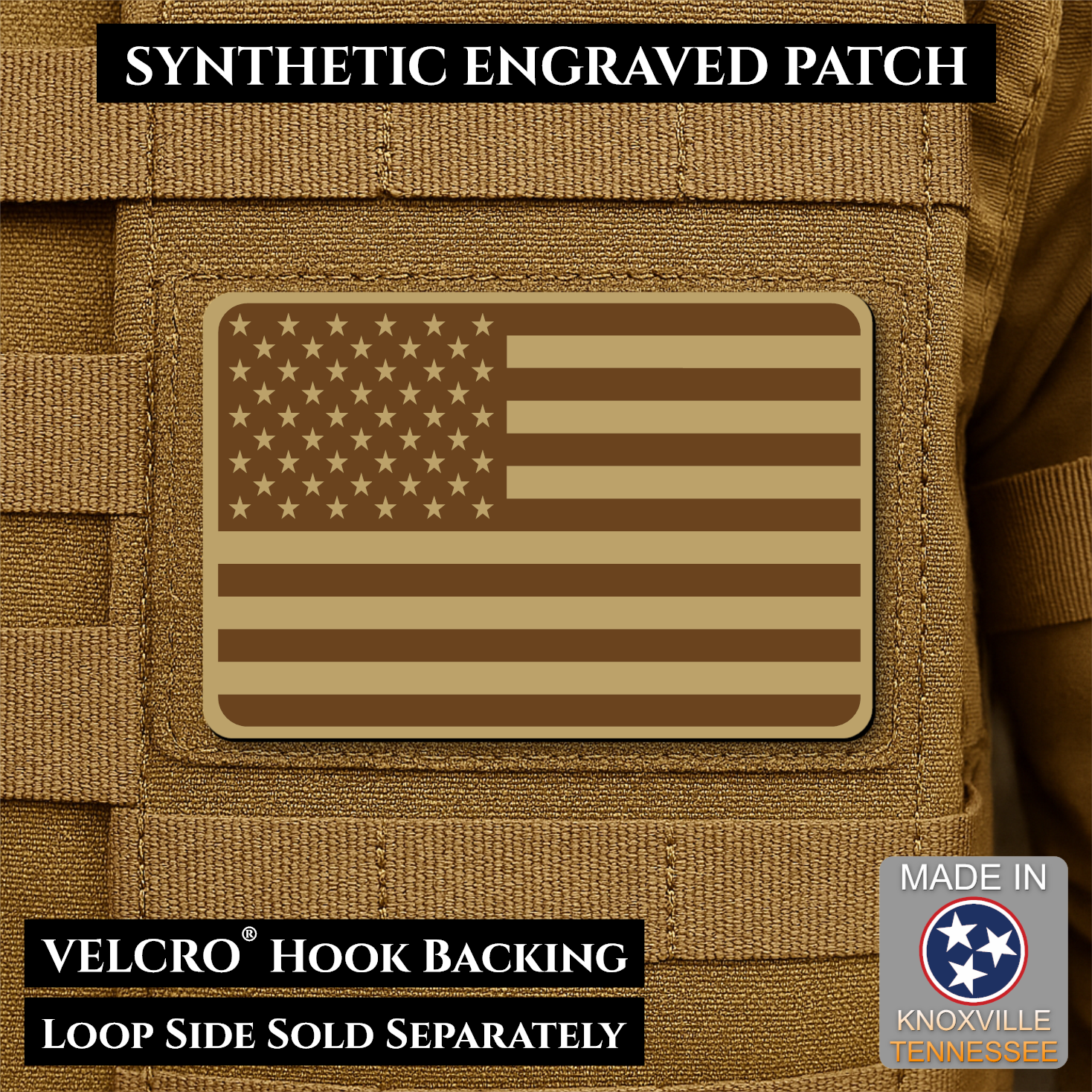 Tactical Synthetic American Flag Patch | Made in USA | VELCRO® Brand Hook Backing
