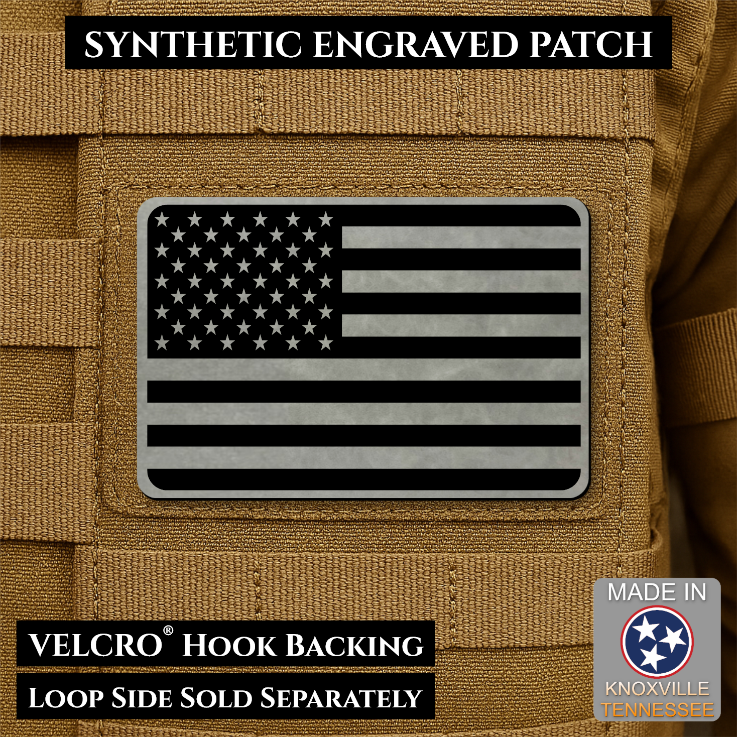 Tactical Synthetic American Flag Patch | Made in USA | VELCRO® Brand Hook Backing