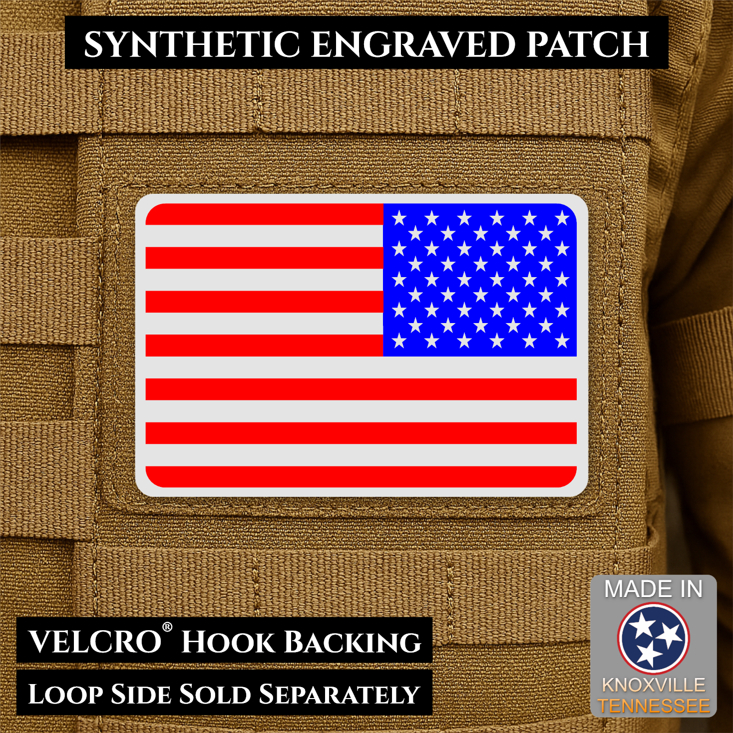 Tactical Synthetic American Flag Patch | Made in USA | VELCRO® Brand Hook Backing