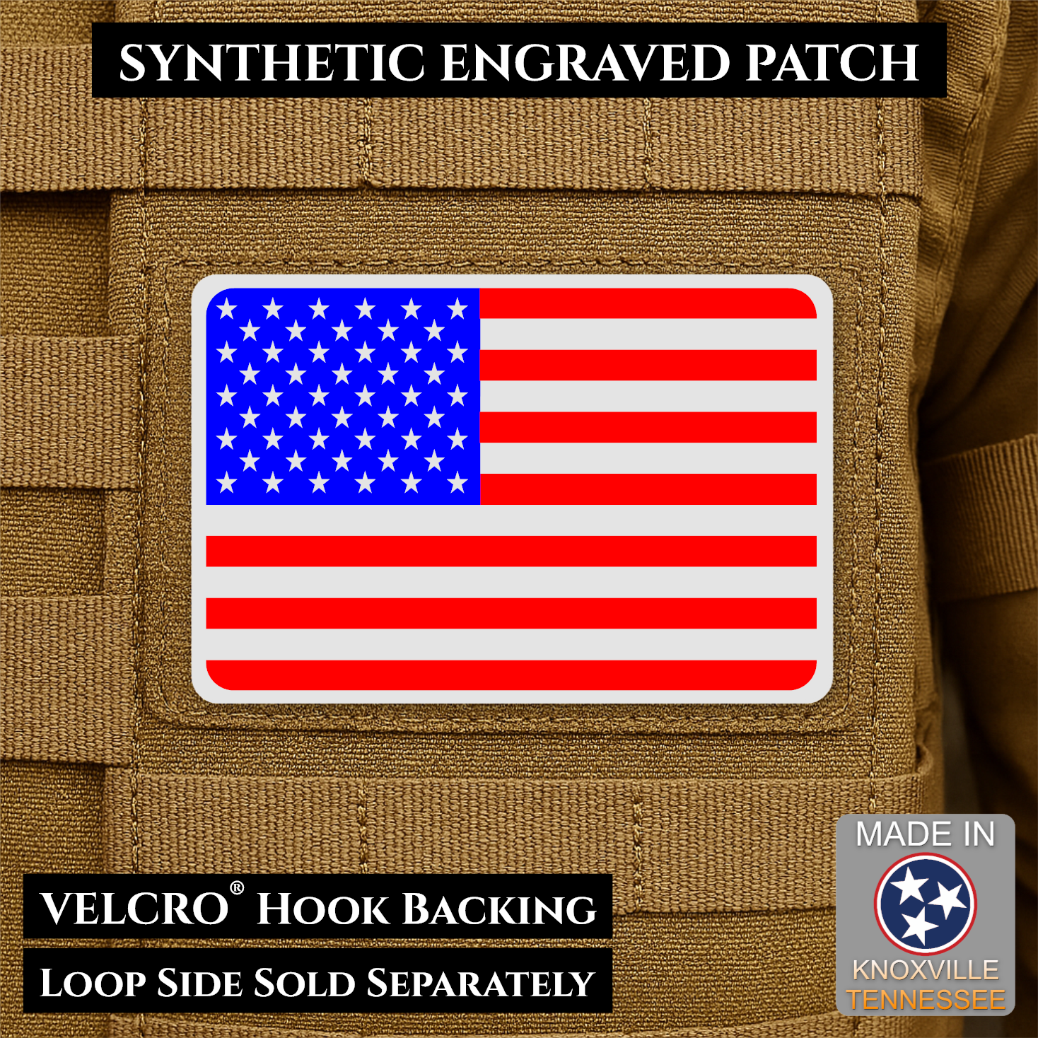 Tactical Synthetic American Flag Patch | Made in USA | VELCRO® Brand Hook Backing