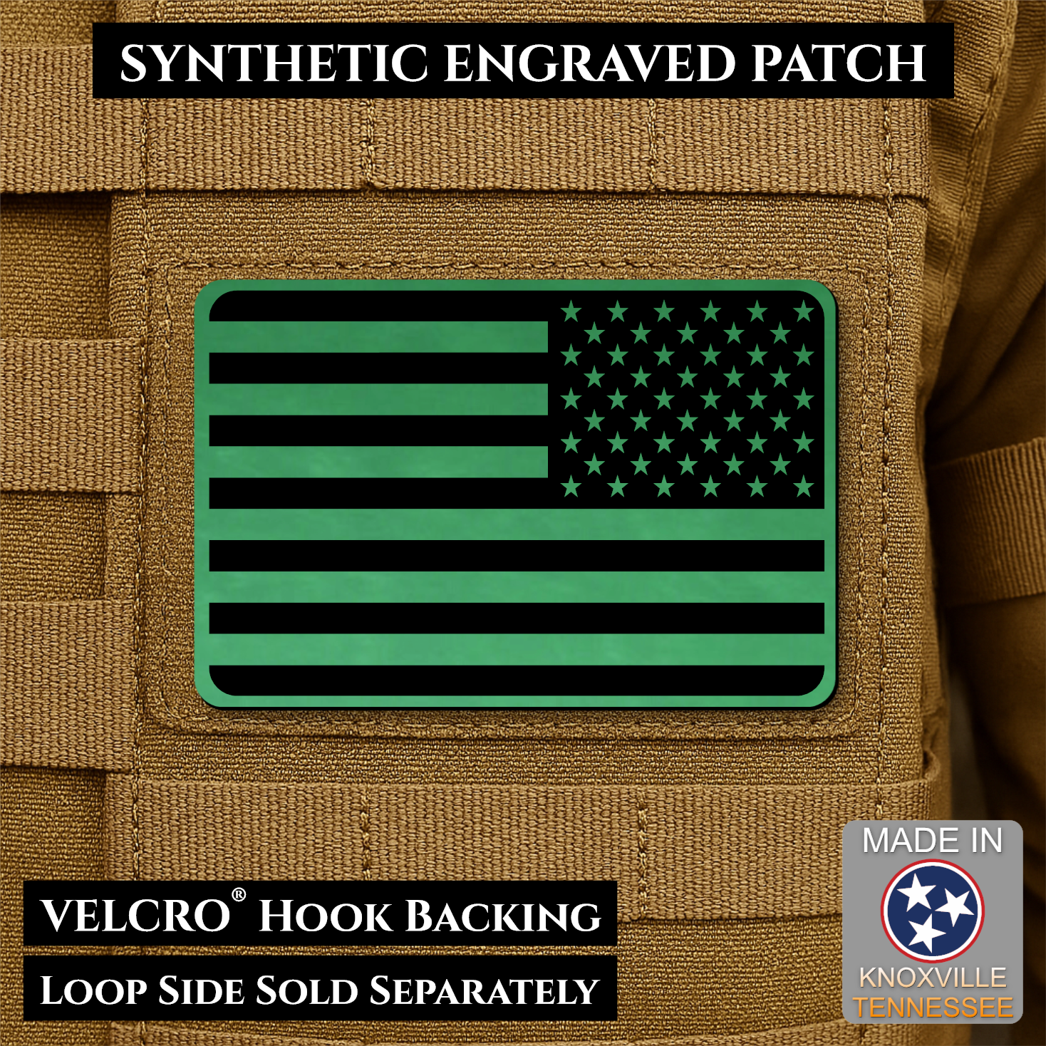 Tactical Synthetic American Flag Patch | Made in USA | VELCRO® Brand Hook Backing