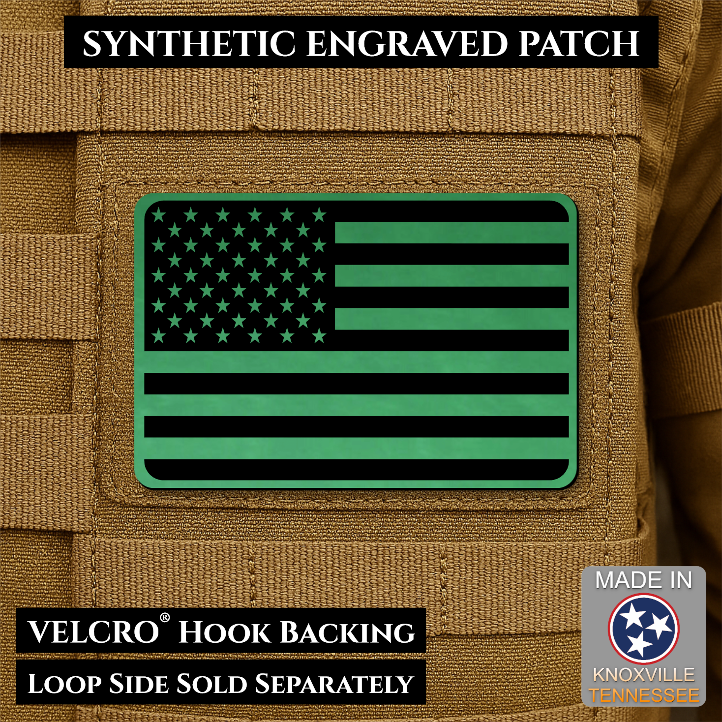 Tactical Synthetic American Flag Patch | Made in USA | VELCRO® Brand Hook Backing