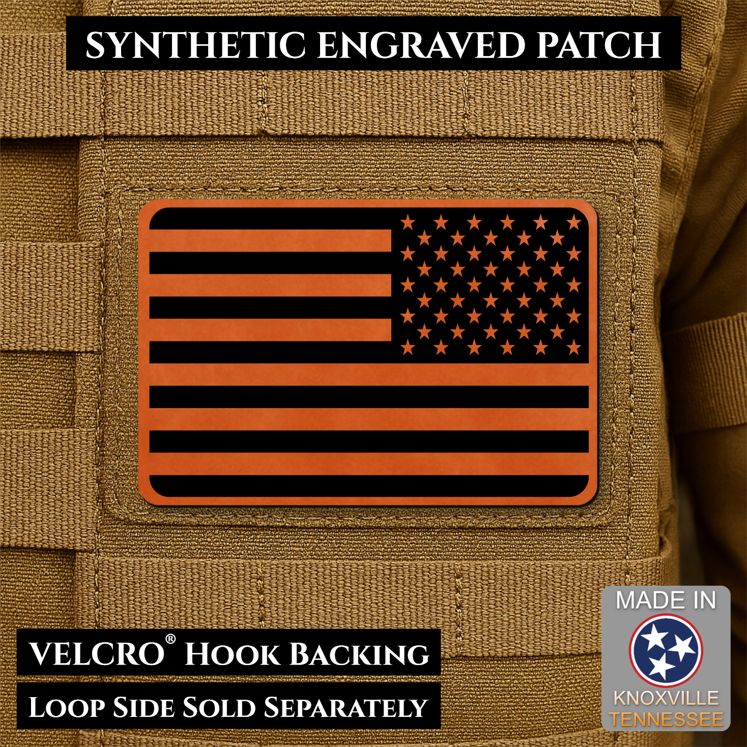 Tactical Synthetic American Flag Patch | Made in USA | VELCRO® Brand Hook Backing