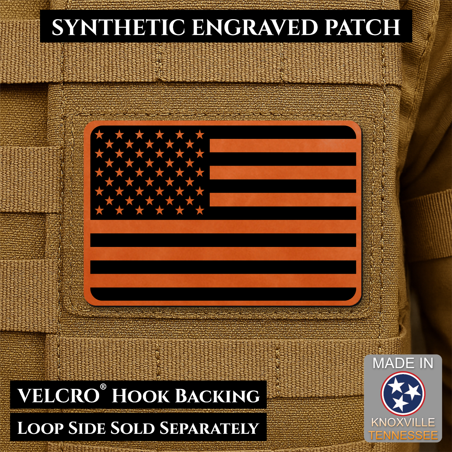 Tactical Synthetic American Flag Patch | Made in USA | VELCRO® Brand Hook Backing