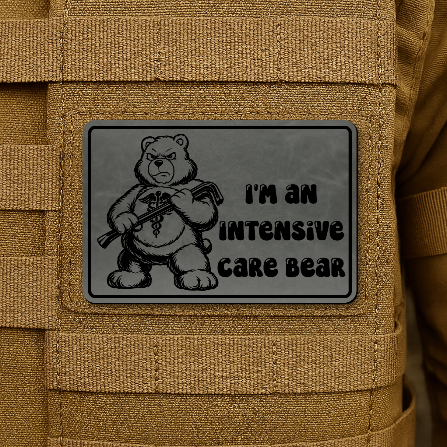 Intensive Care Bear Funny Nurse Morale Patch 2"x3" Hook & Loop | Made in USA