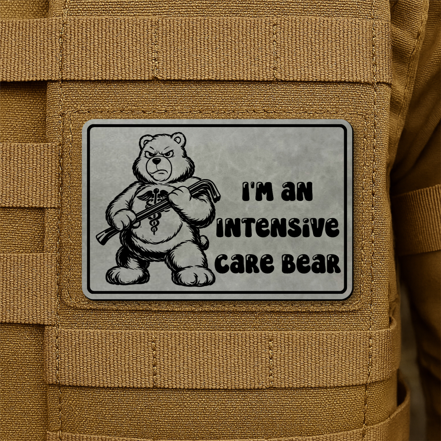 Intensive Care Bear Funny Nurse Morale Patch 2"x3" Hook & Loop | Made in USA