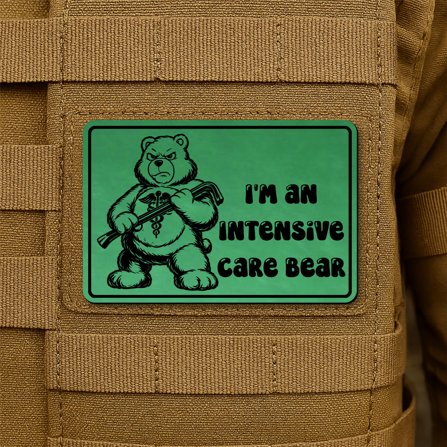 Intensive Care Bear Funny Nurse Morale Patch 2"x3" Hook & Loop | Made in USA