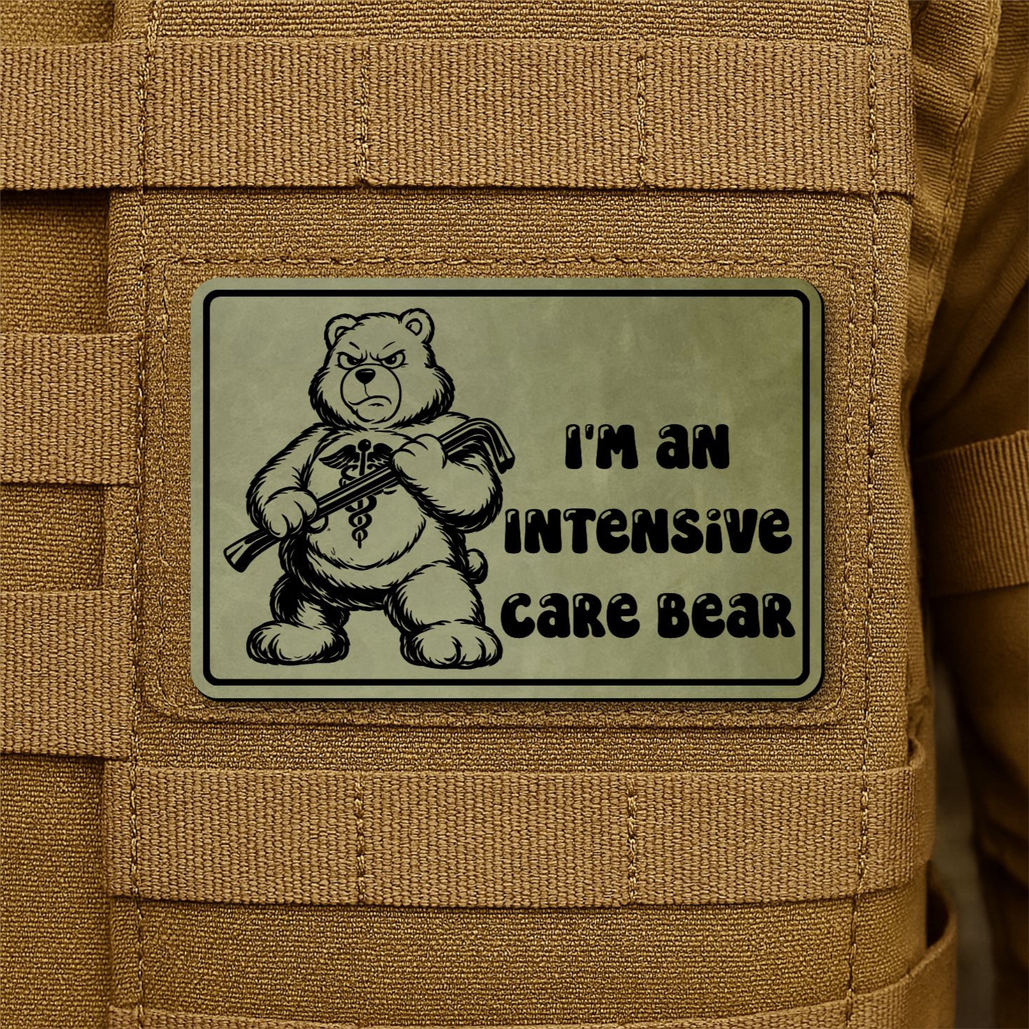Intensive Care Bear Funny Nurse Morale Patch 2"x3" Hook & Loop | Made in USA
