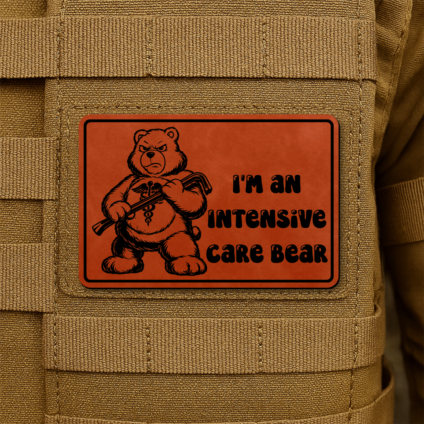 Intensive Care Bear Funny Nurse Morale Patch 2"x3" Hook & Loop | Made in USA