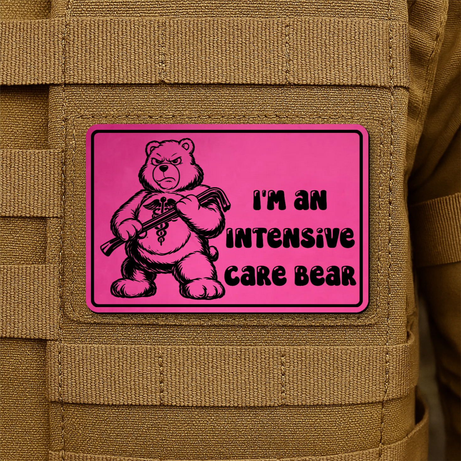 Intensive Care Bear Funny Nurse Morale Patch 2"x3" Hook & Loop | Made in USA