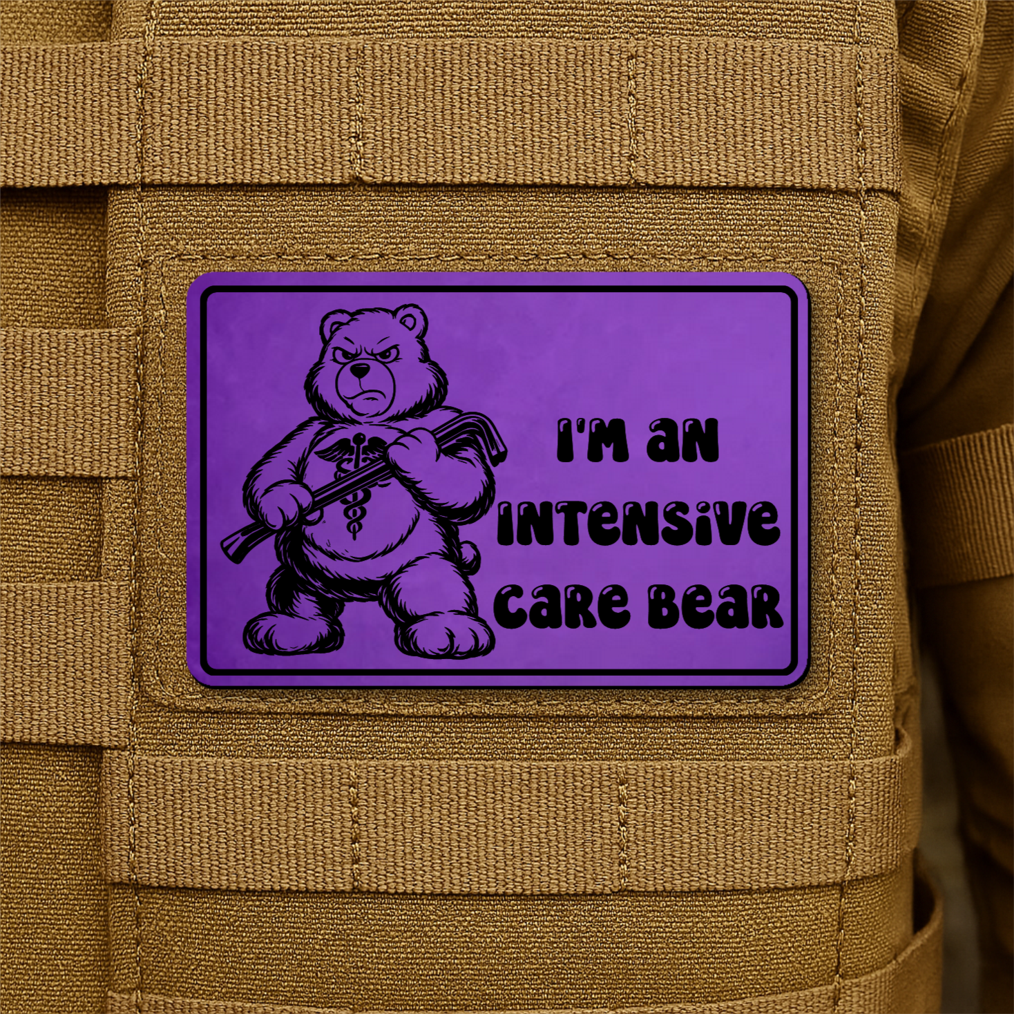 Intensive Care Bear Funny Nurse Morale Patch 2"x3" Hook & Loop | Made in USA