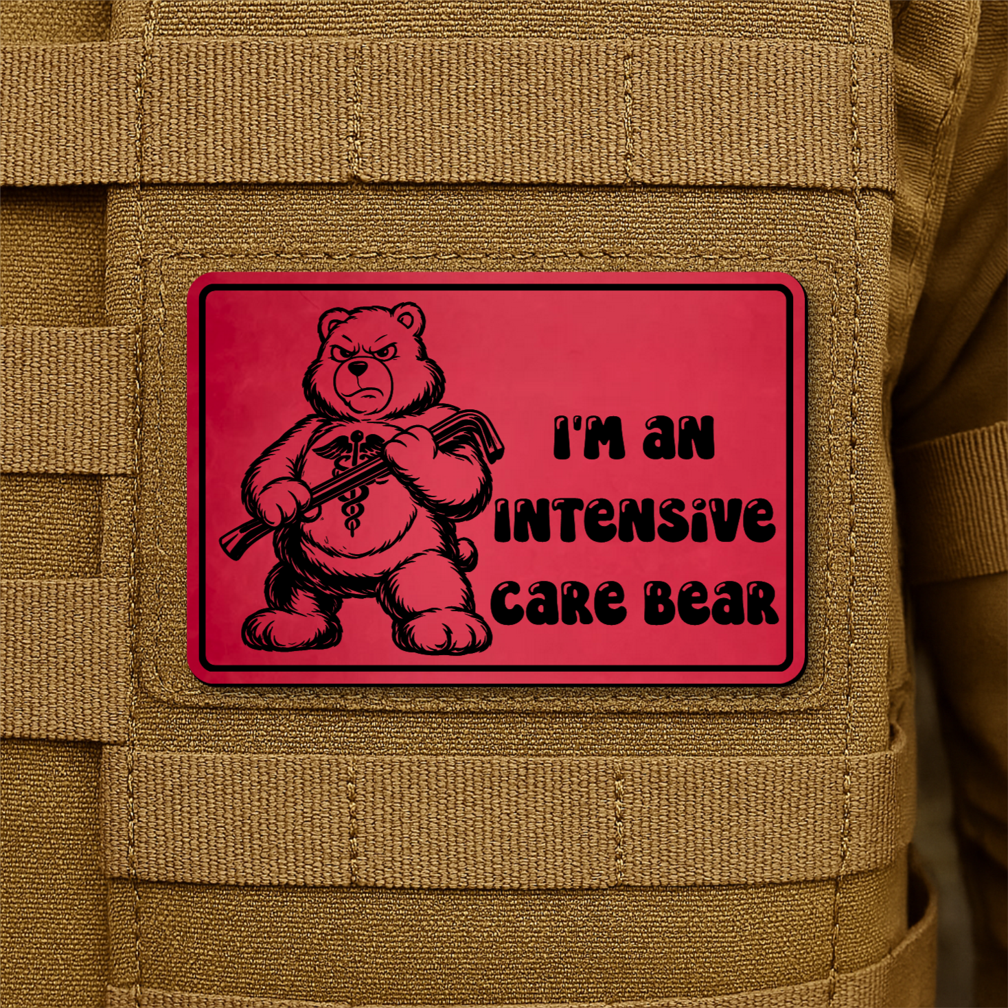 Intensive Care Bear Funny Nurse Morale Patch 2"x3" Hook & Loop | Made in USA