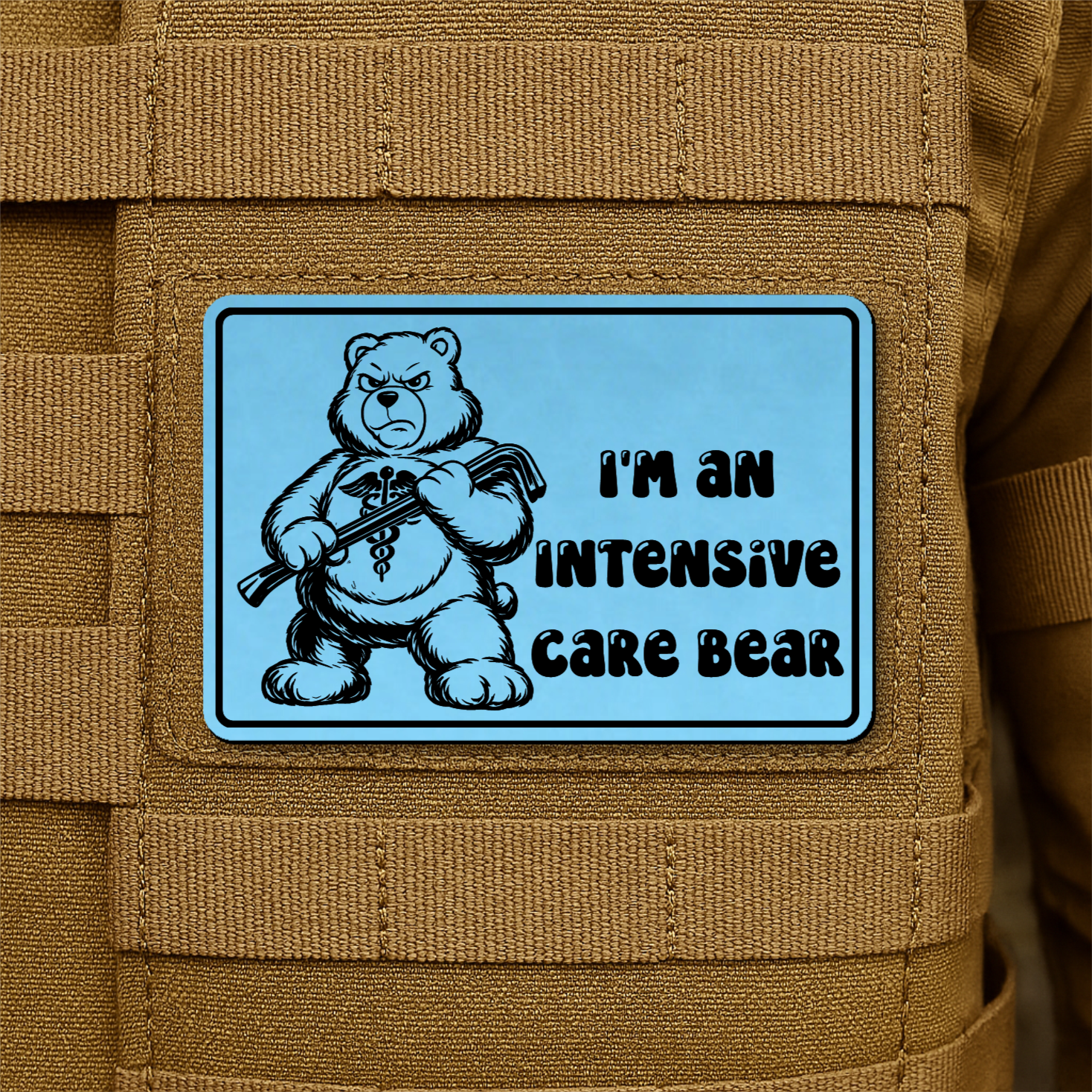 Intensive Care Bear Funny Nurse Morale Patch 2"x3" Hook & Loop | Made in USA