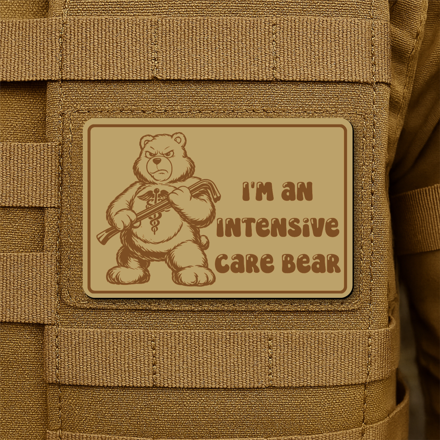 Intensive Care Bear Funny Nurse Morale Patch 2"x3" Hook & Loop | Made in USA