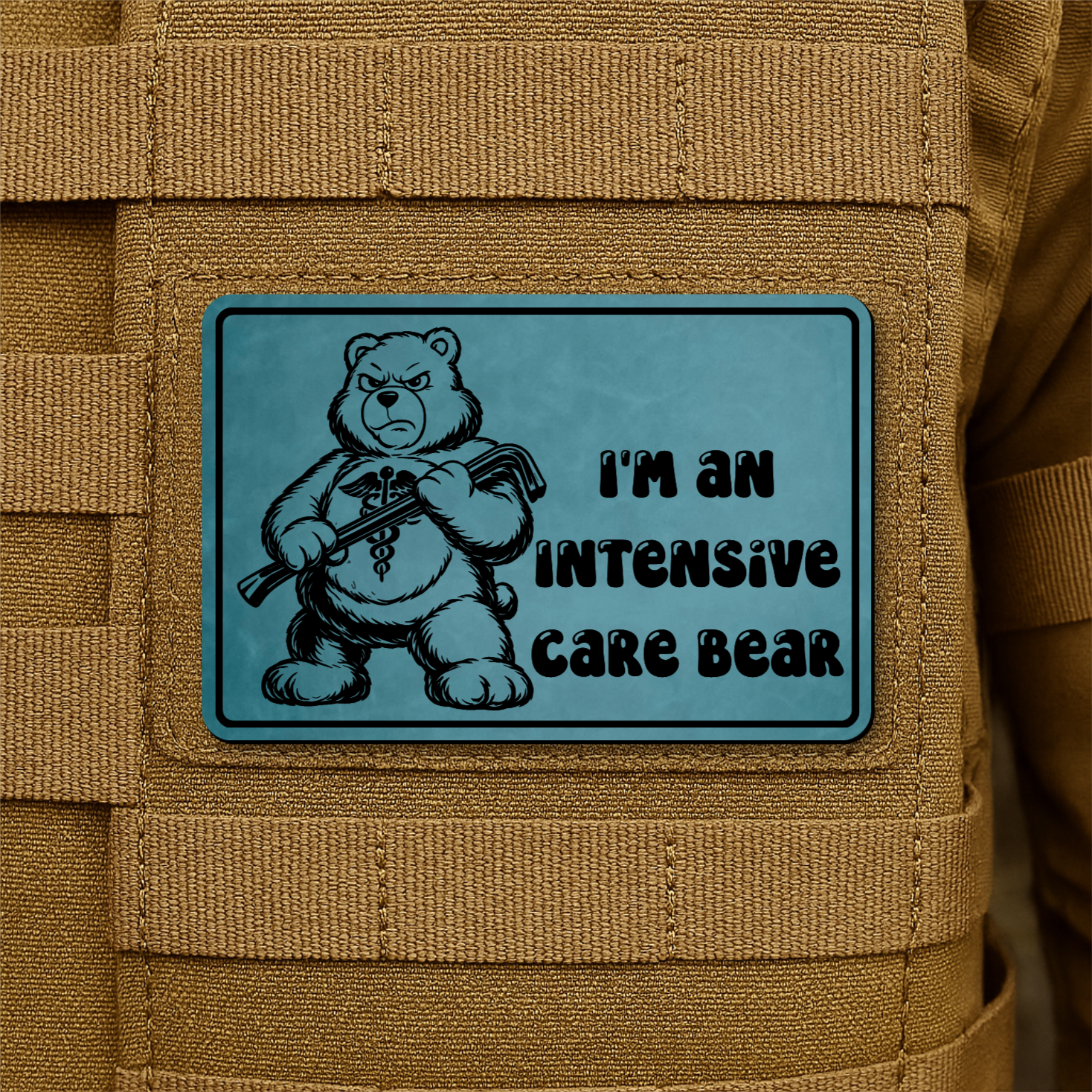Intensive Care Bear Funny Nurse Morale Patch 2"x3" Hook & Loop | Made in USA
