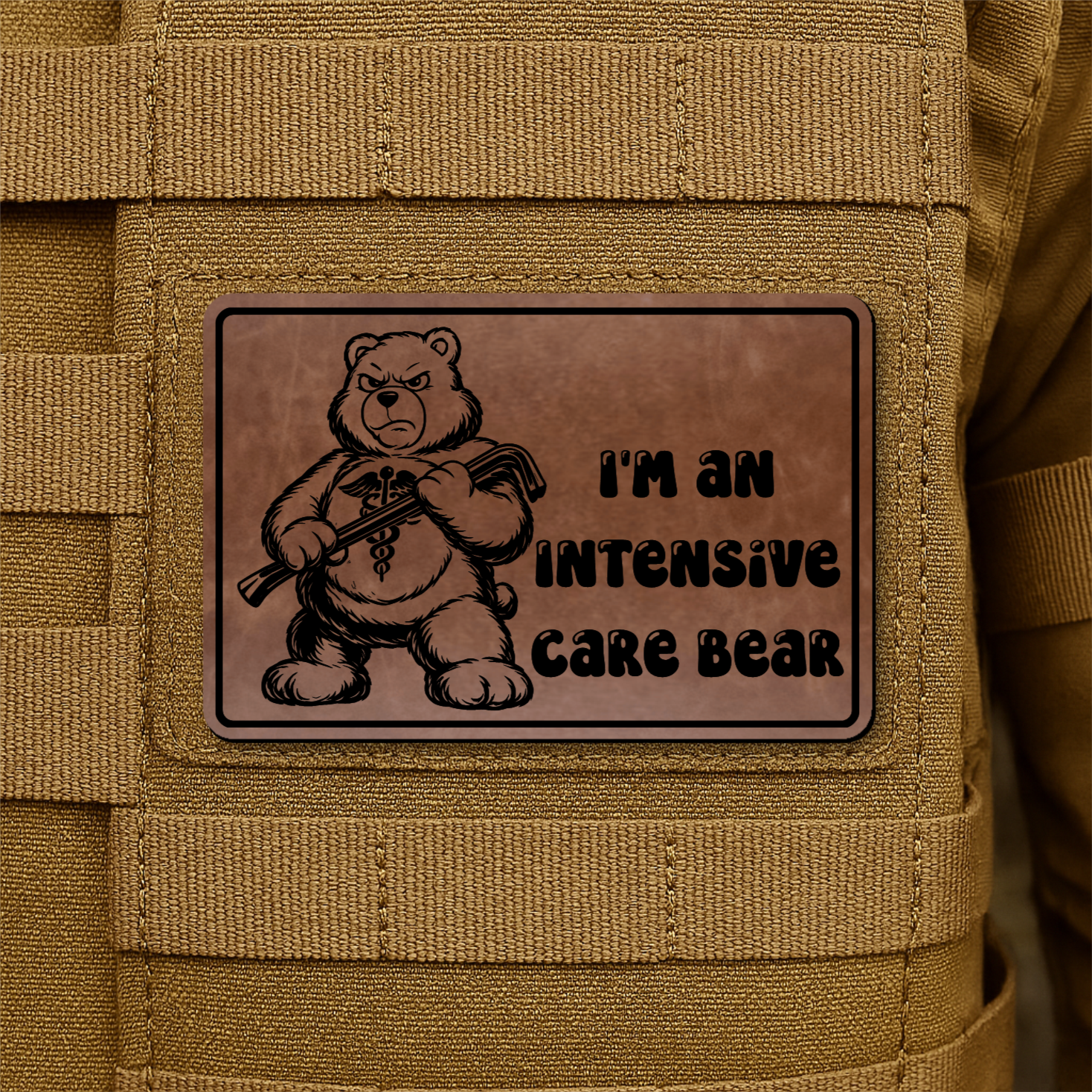 Intensive Care Bear Funny Nurse Morale Patch 2"x3" Hook & Loop | Made in USA