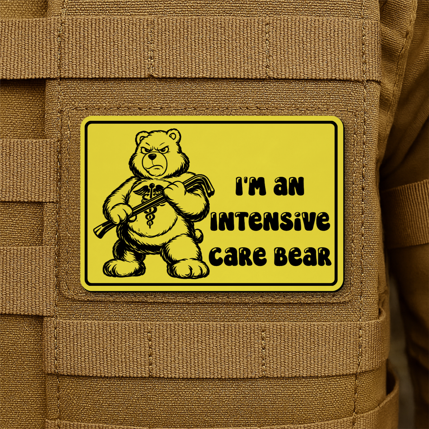 Intensive Care Bear Funny Nurse Morale Patch 2"x3" Hook & Loop | Made in USA