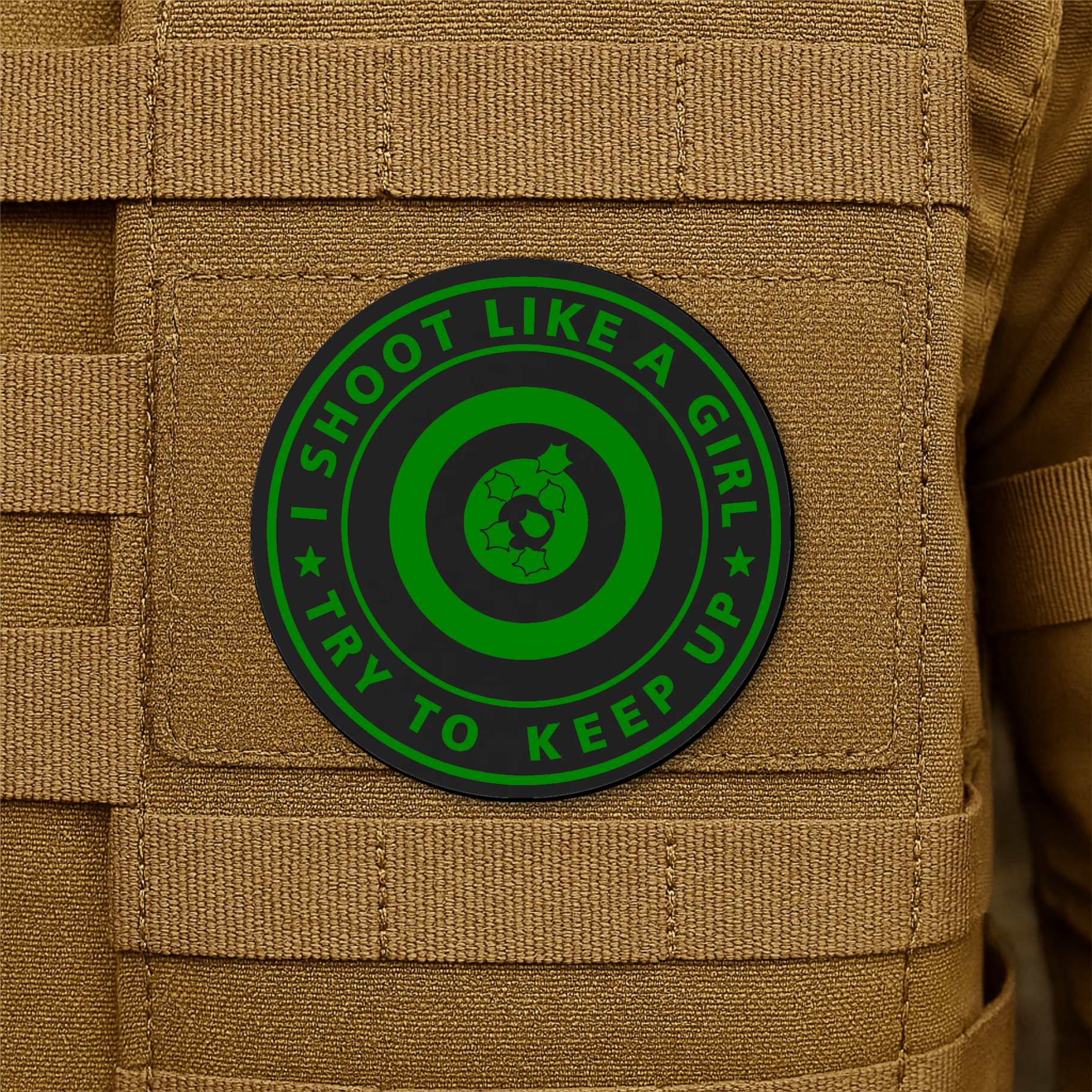 I Shoot Like A Girl Funny Morale Patch 3" Round Hook & Loop | Made in USA