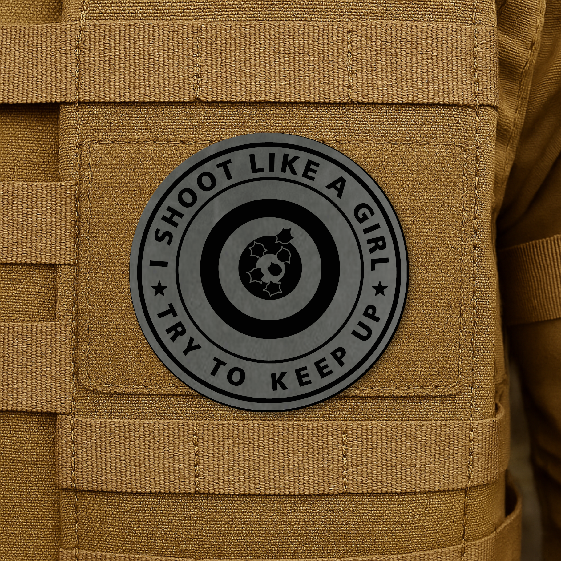 I Shoot Like A Girl Funny Morale Patch 3" Round Hook & Loop | Made in USA