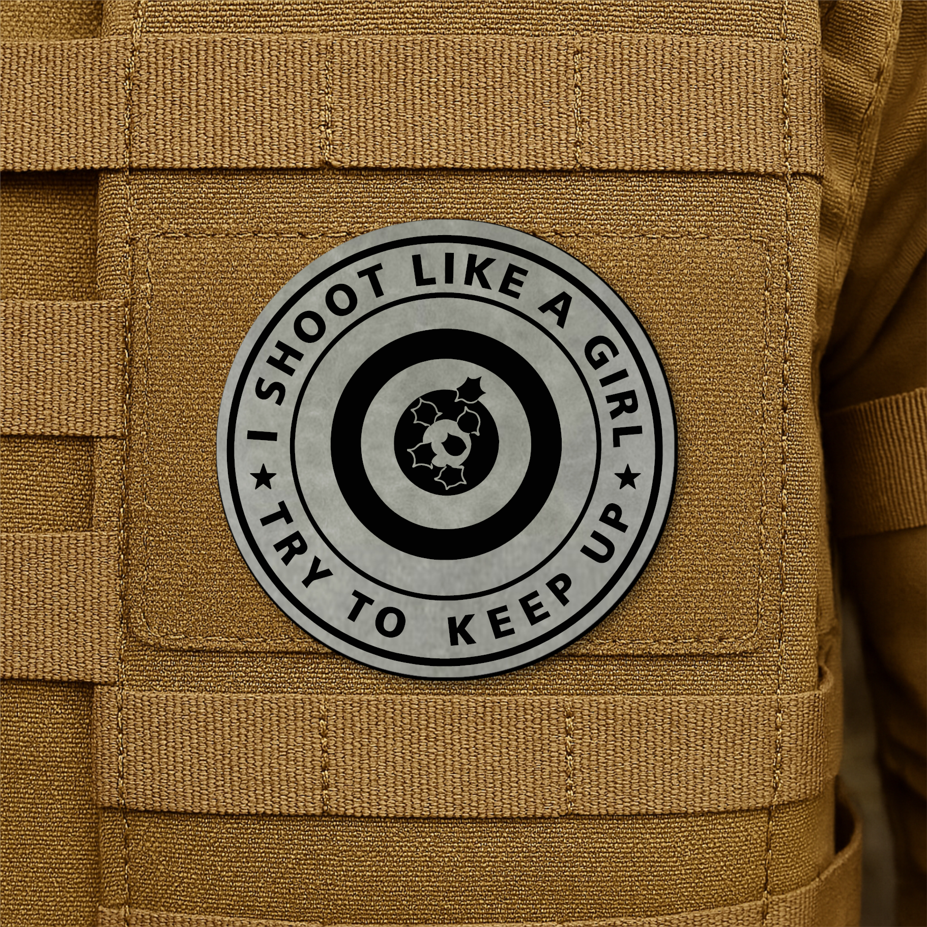 I Shoot Like A Girl Funny Morale Patch 3" Round Hook & Loop | Made in USA