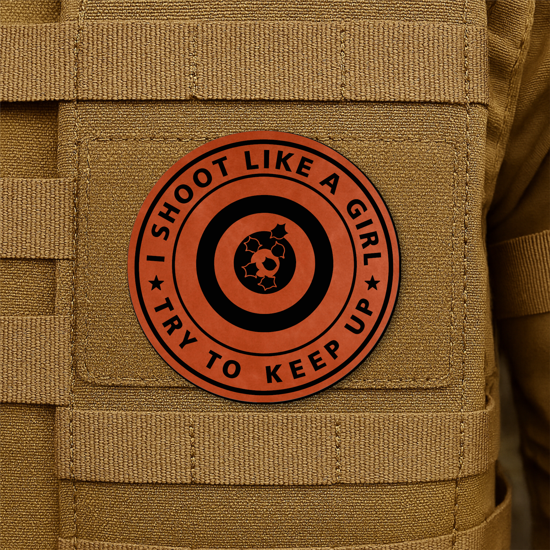 I Shoot Like A Girl Funny Morale Patch 3" Round Hook & Loop | Made in USA