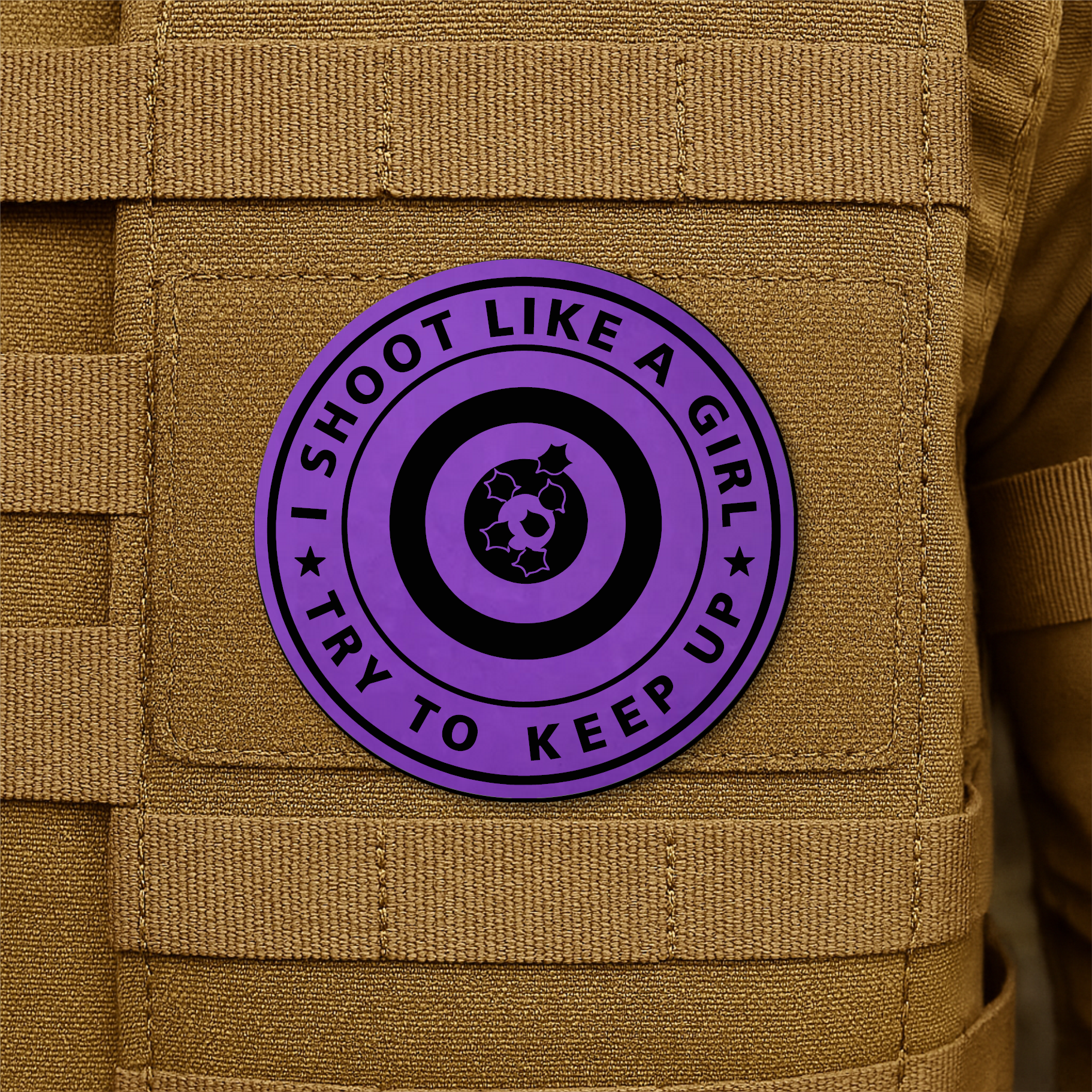 I Shoot Like A Girl Funny Morale Patch 3" Round Hook & Loop | Made in USA
