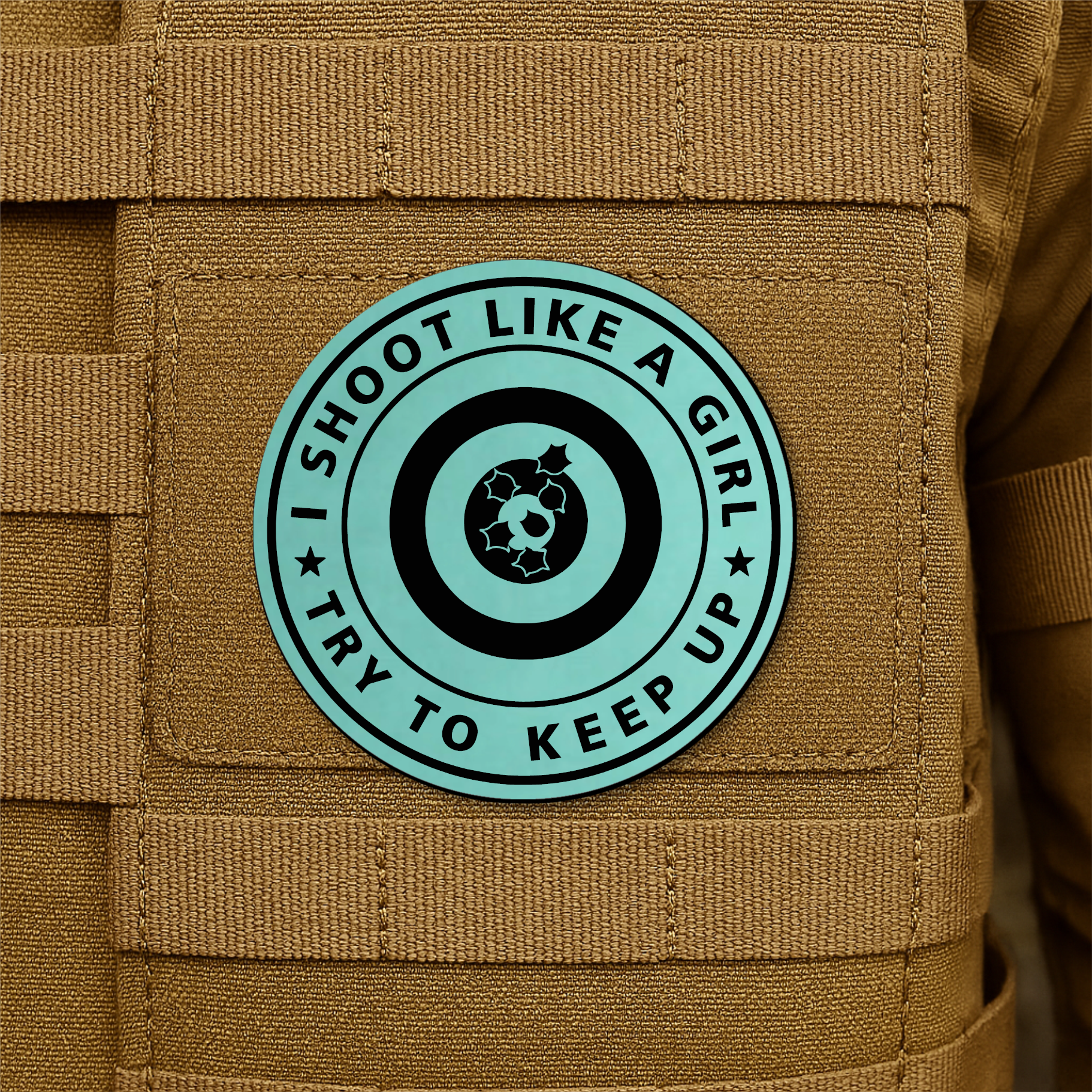 I Shoot Like A Girl Funny Morale Patch 3" Round Hook & Loop | Made in USA