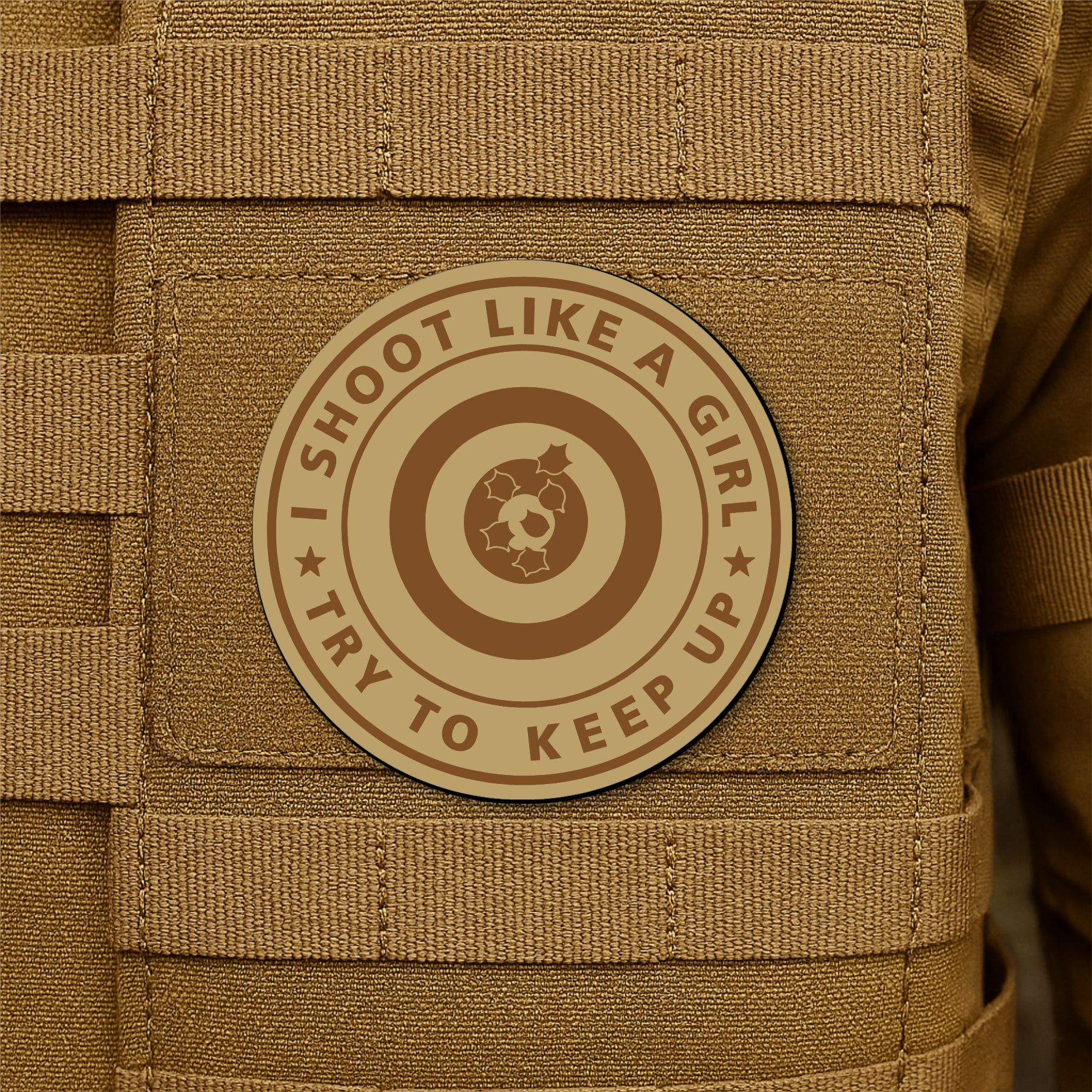 I Shoot Like A Girl Funny Morale Patch 3" Round Hook & Loop | Made in USA
