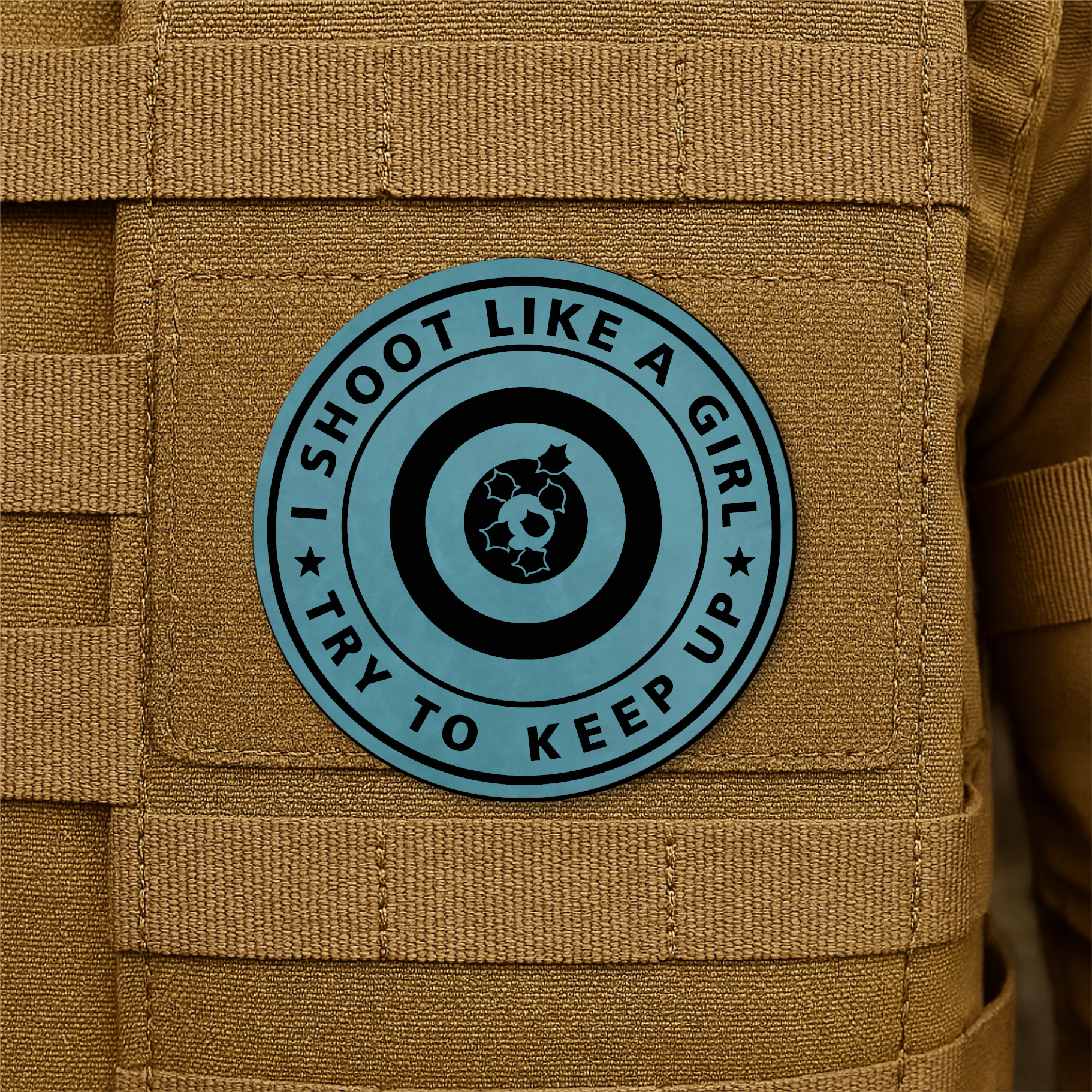 I Shoot Like A Girl Funny Morale Patch 3" Round Hook & Loop | Made in USA