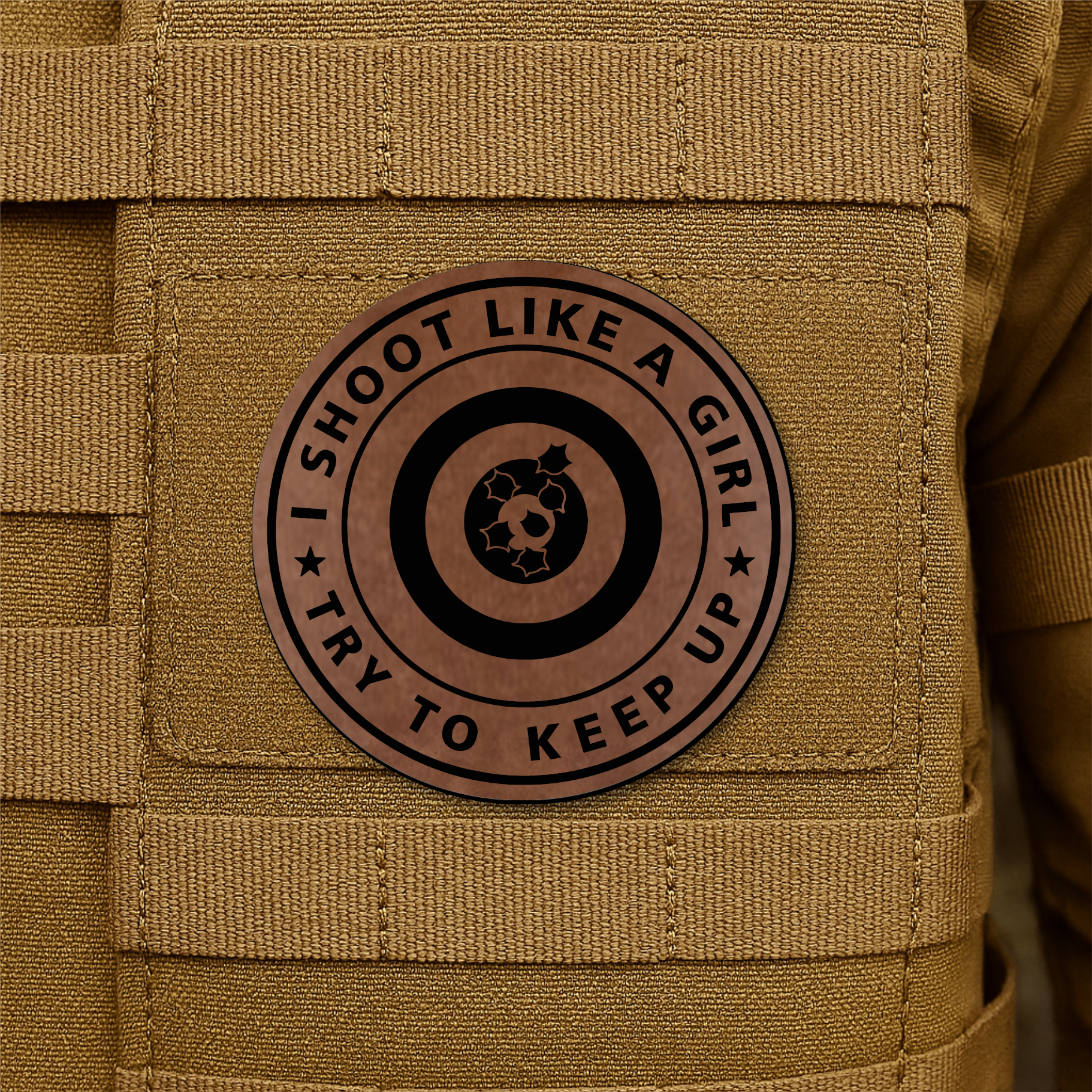 I Shoot Like A Girl Funny Morale Patch 3" Round Hook & Loop | Made in USA