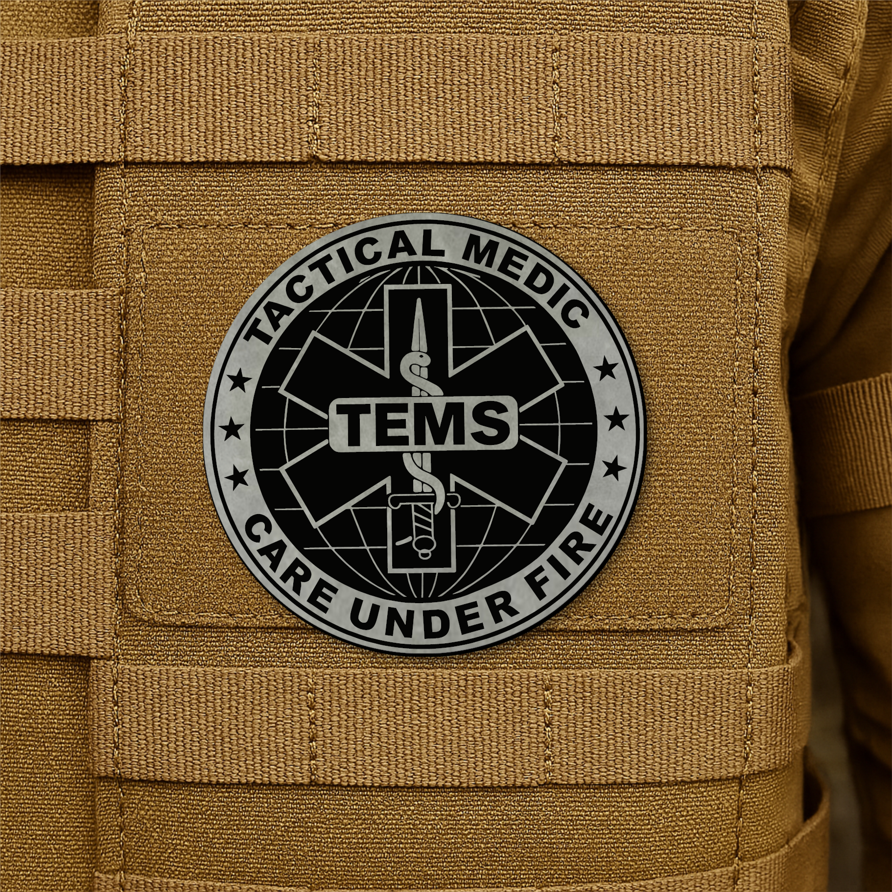 Tactical EMS Medic Morale Patch – 3” Round Hook & Loop Patch | Care Under Fire | Made in USA