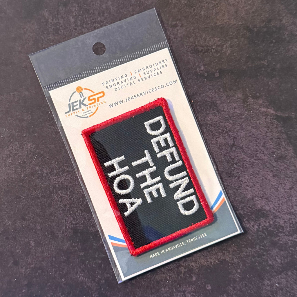 Defund the HOA Funny Morale Patch | Made in USA | VELCRO® Brand Hook Backing